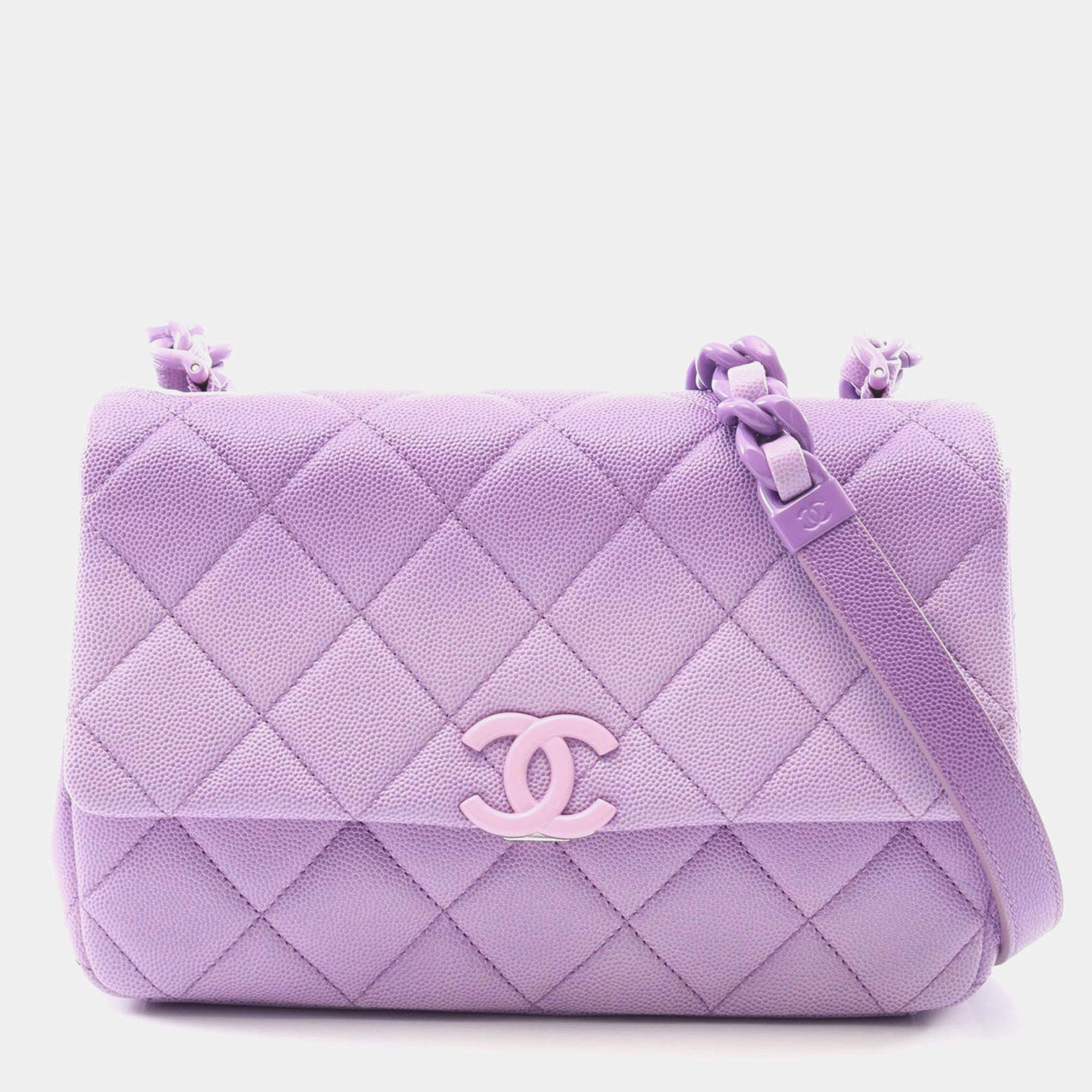 Pre Owned Chanel Matelasse Plastic Chain Shoulder Bag Crossbody Calfskin Purple