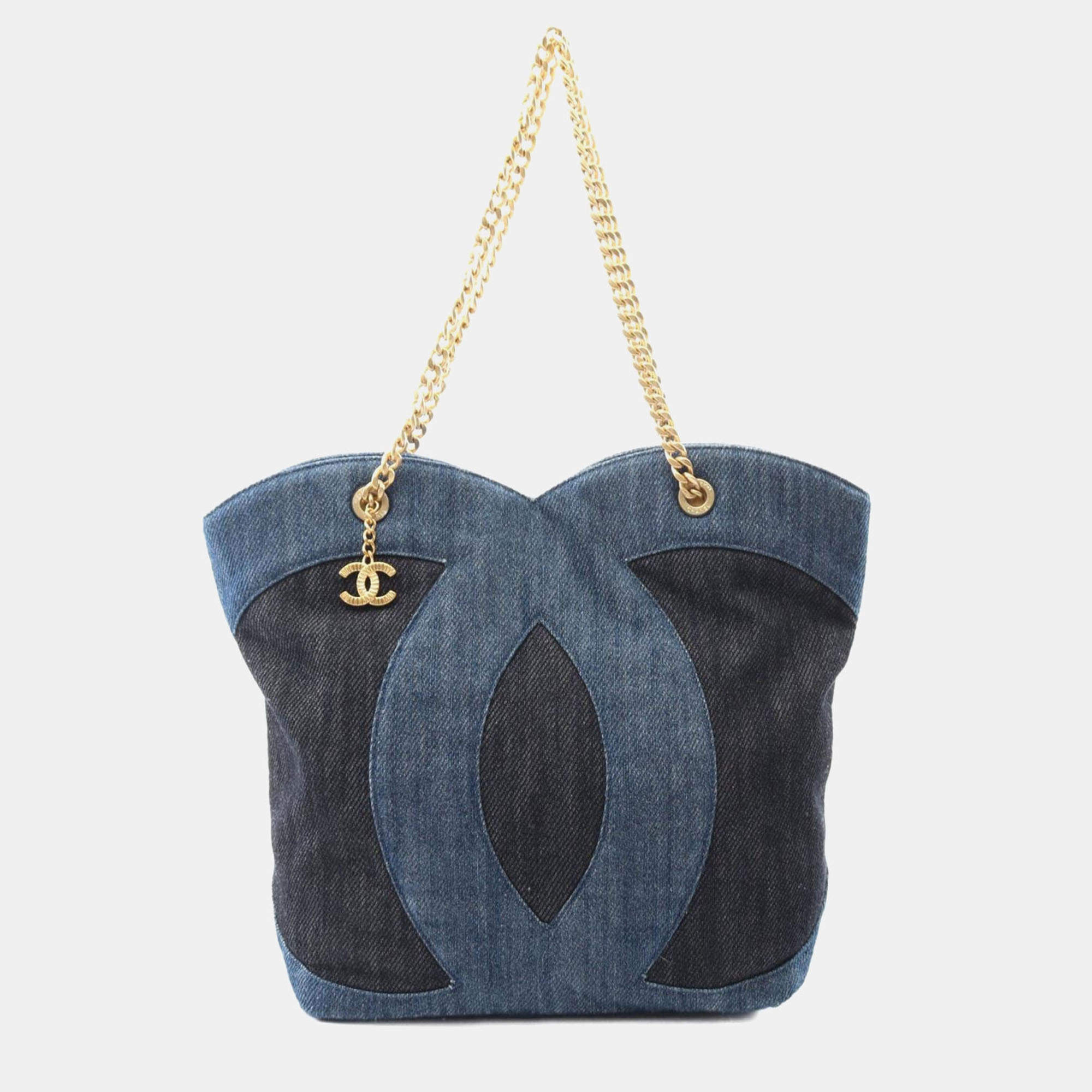 Pre Owned Chanel CC Denim Navy Chain Shoulder Bag