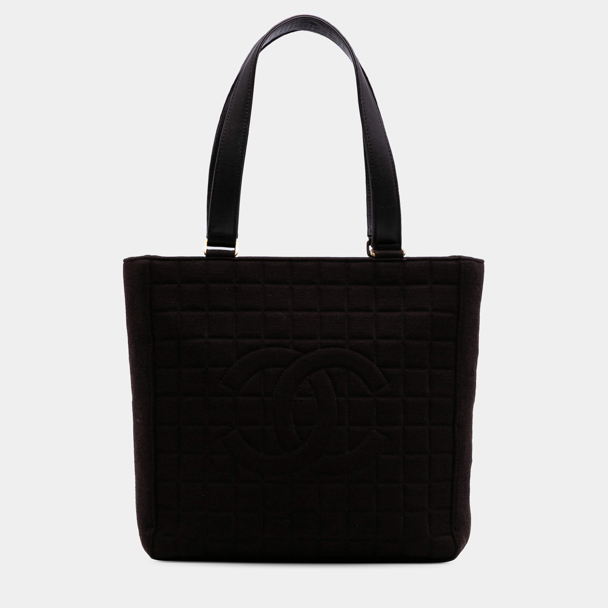 Pre Owned Chanel Black CC Chocolate Bar Jersey Tote