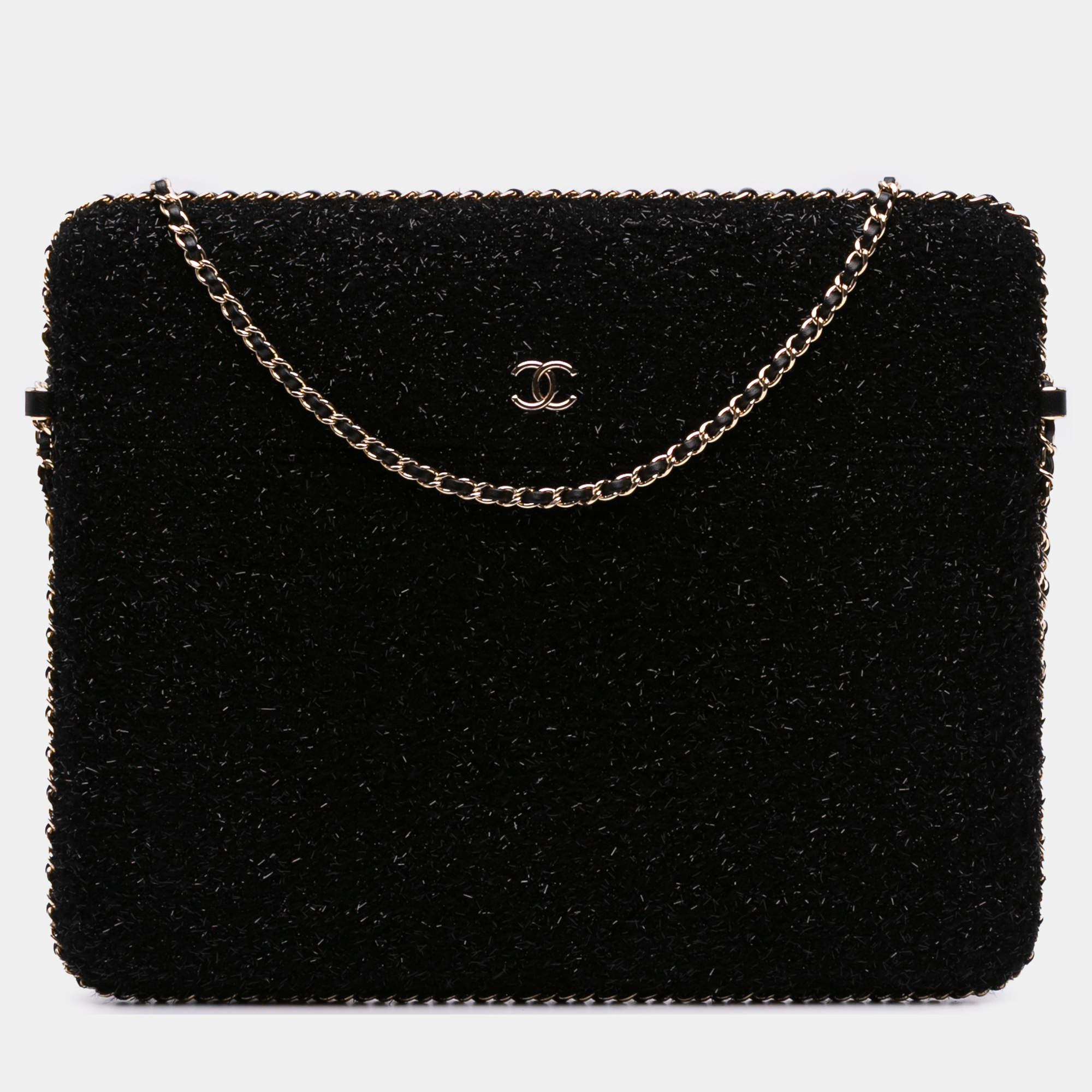 Pre Owned Chanel Black Tweed Chain Around Tablet Holder