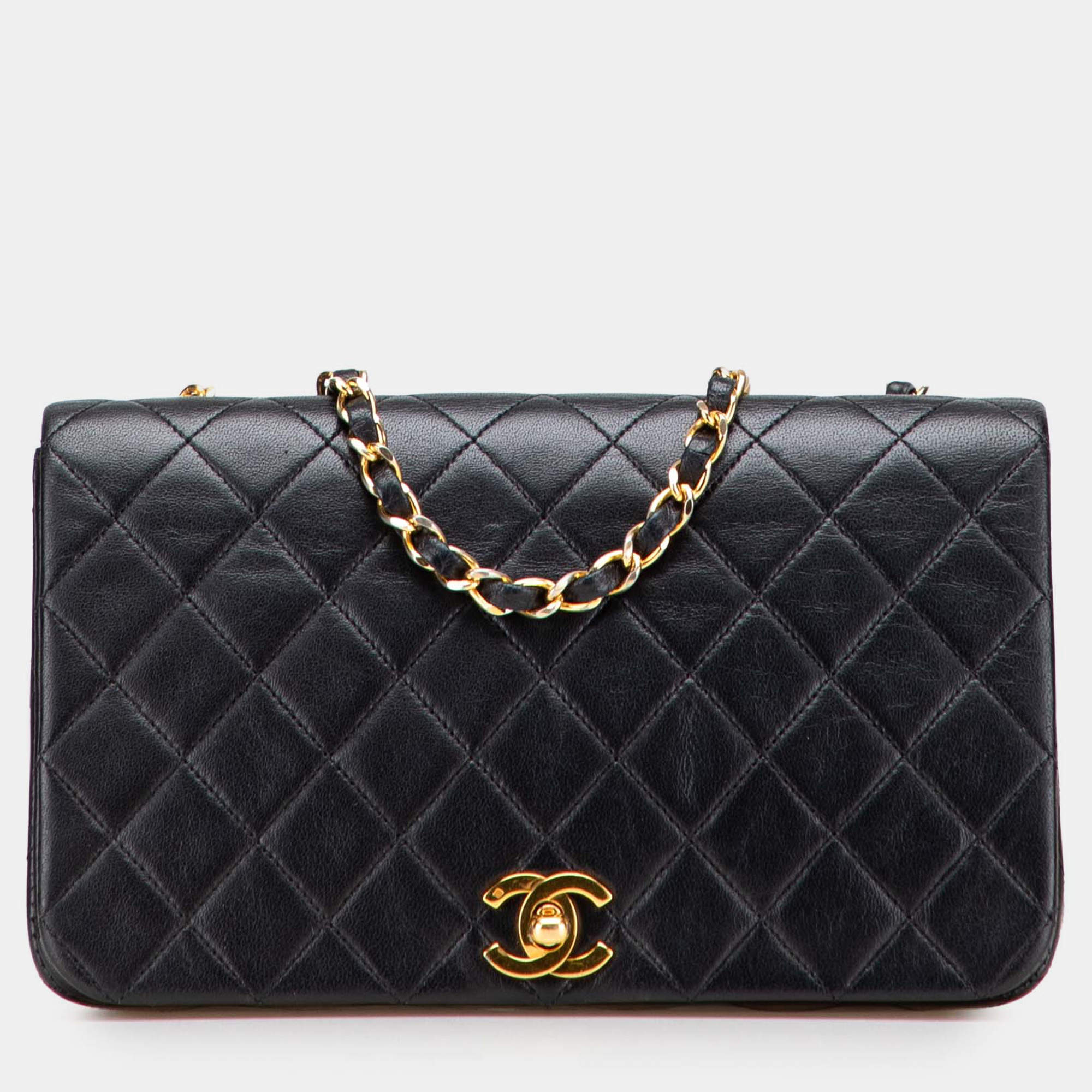 Pre Owned Chanel Black Medium Quilted Lambskin Full Flap