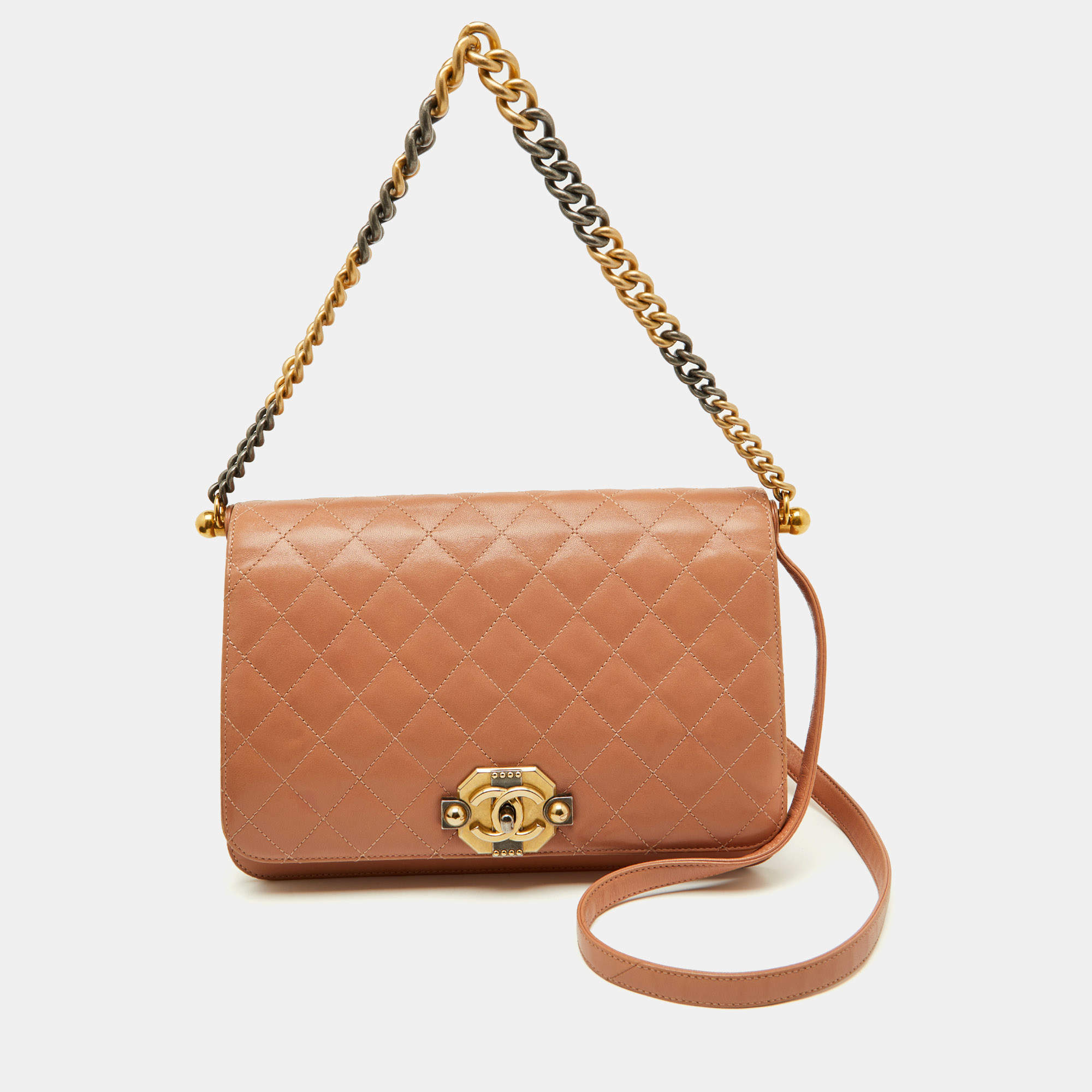 Pre Owned Chanel Blush Pink Quilted Diamond Leather CC Flap Shoulder Bag