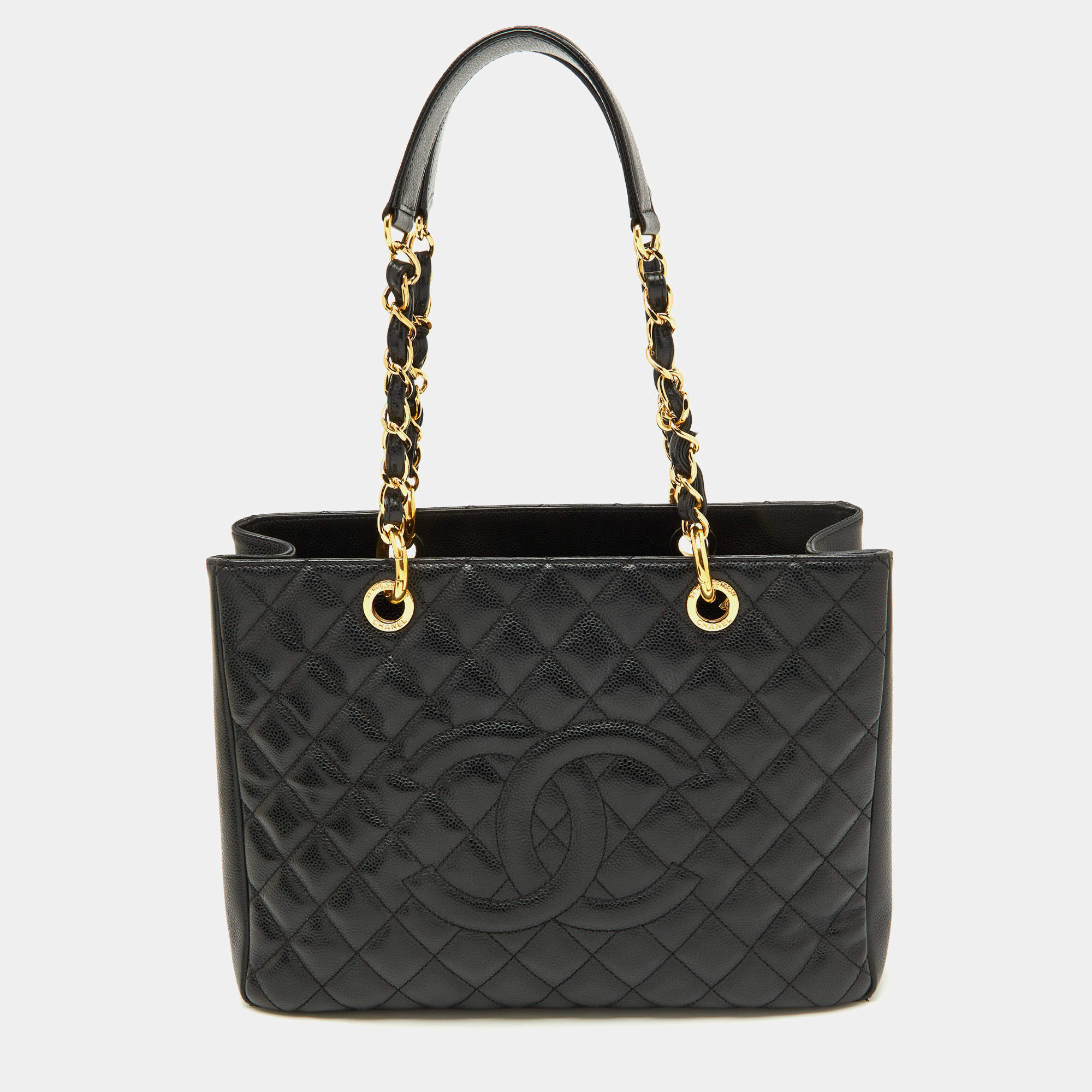 Pre Owned Chanel Black Quilted Caviar Leather Grand GST Shopper Tote