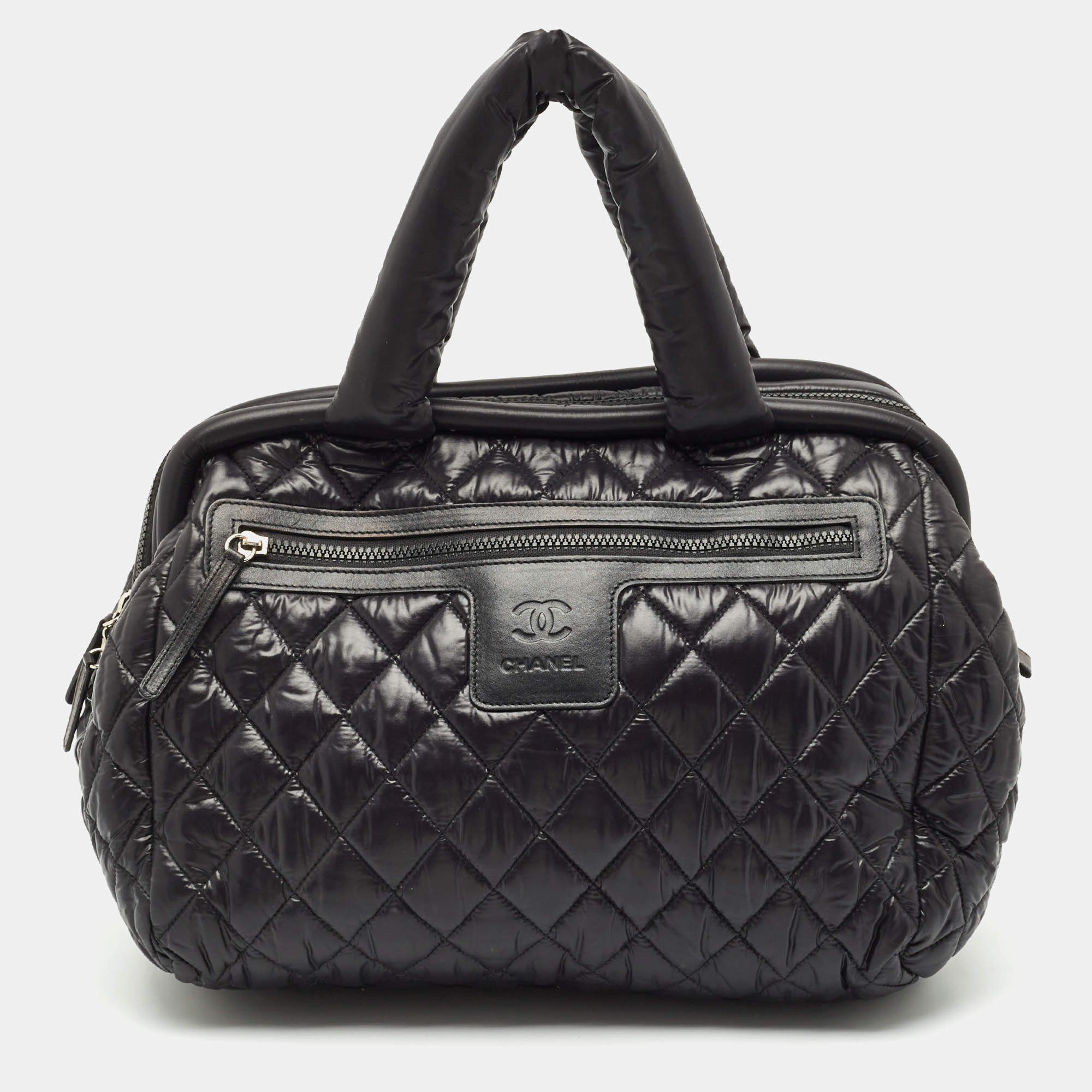 Pre Owned Chanel Black Quilted Nylon Coco Cocoon Bowler Bag