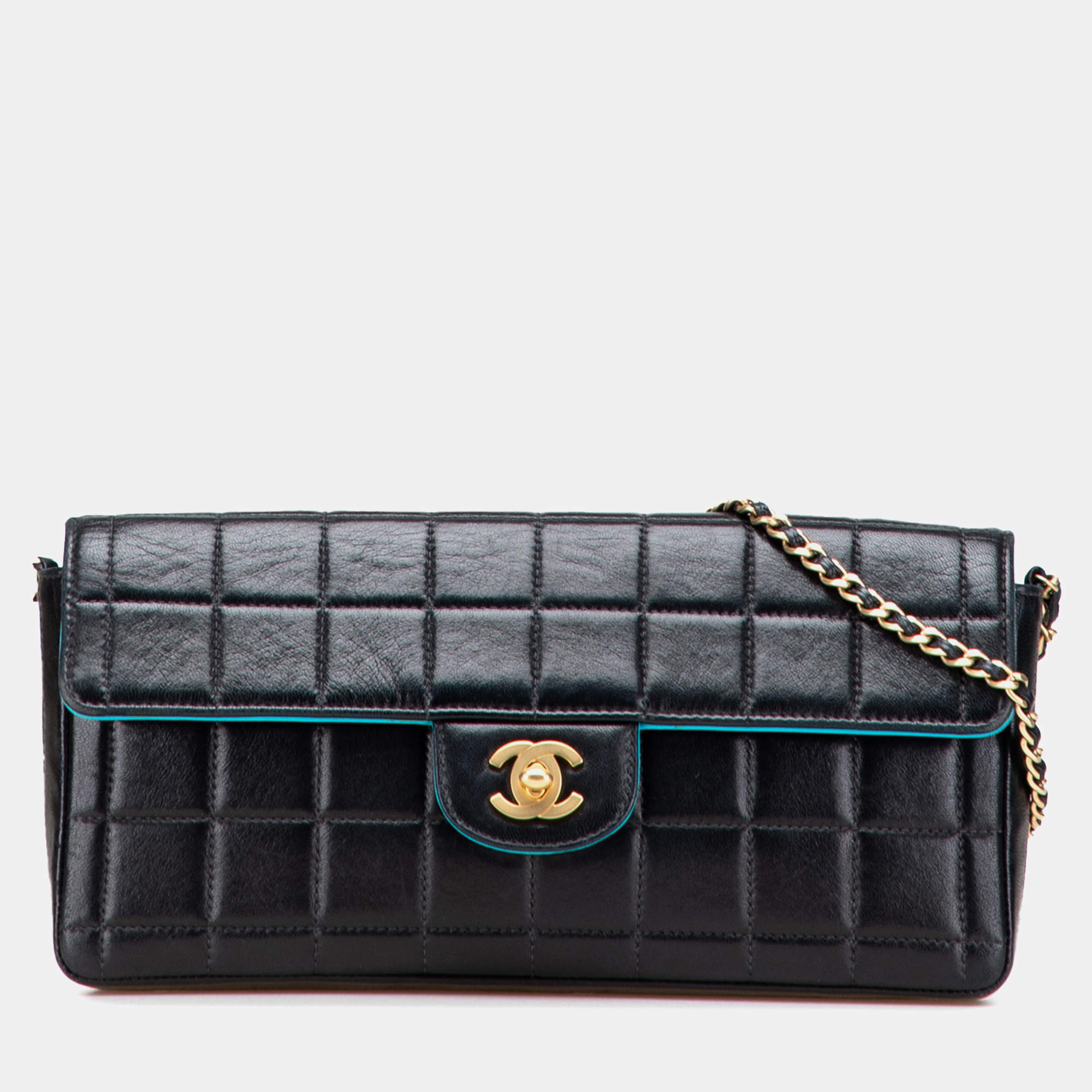 Pre Owned Chanel Chocolate Bar Lambskin East West Flap
