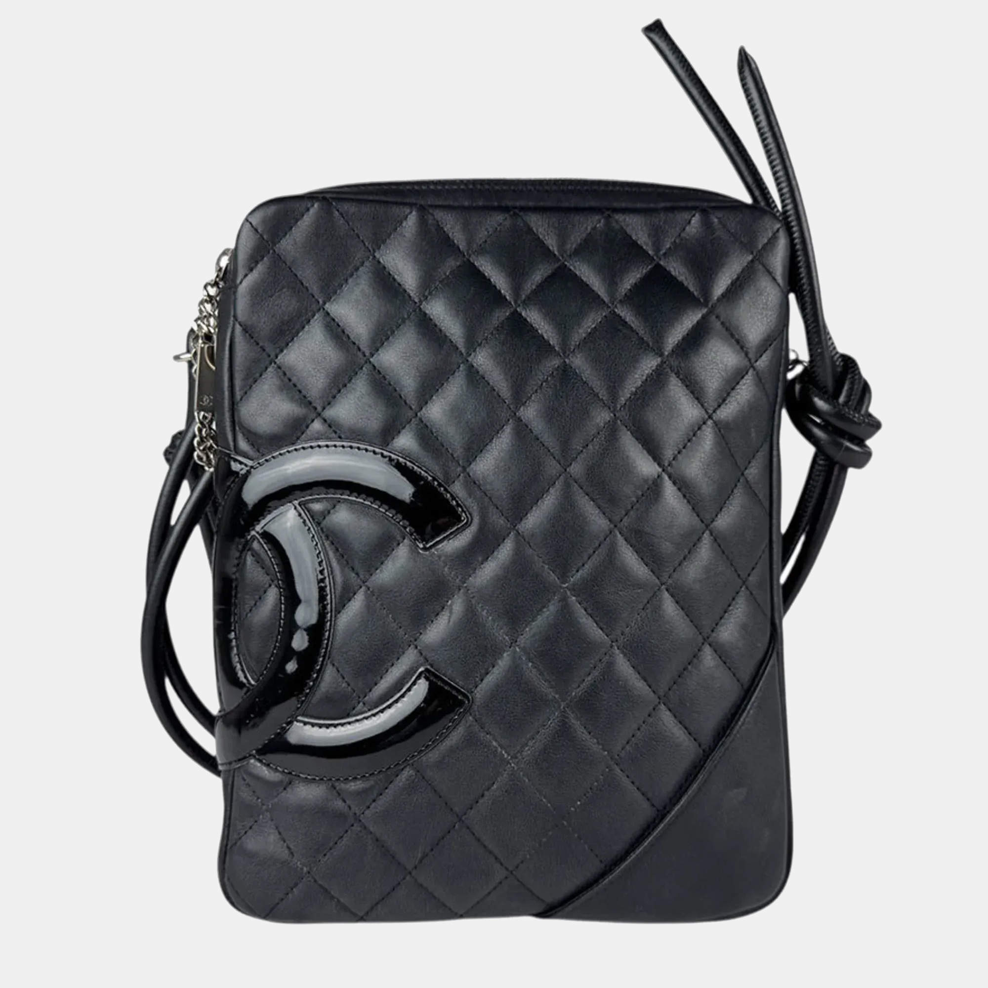 Pre Owned Chanel Cambon Ligne Black Lambskin Shoulder Bag