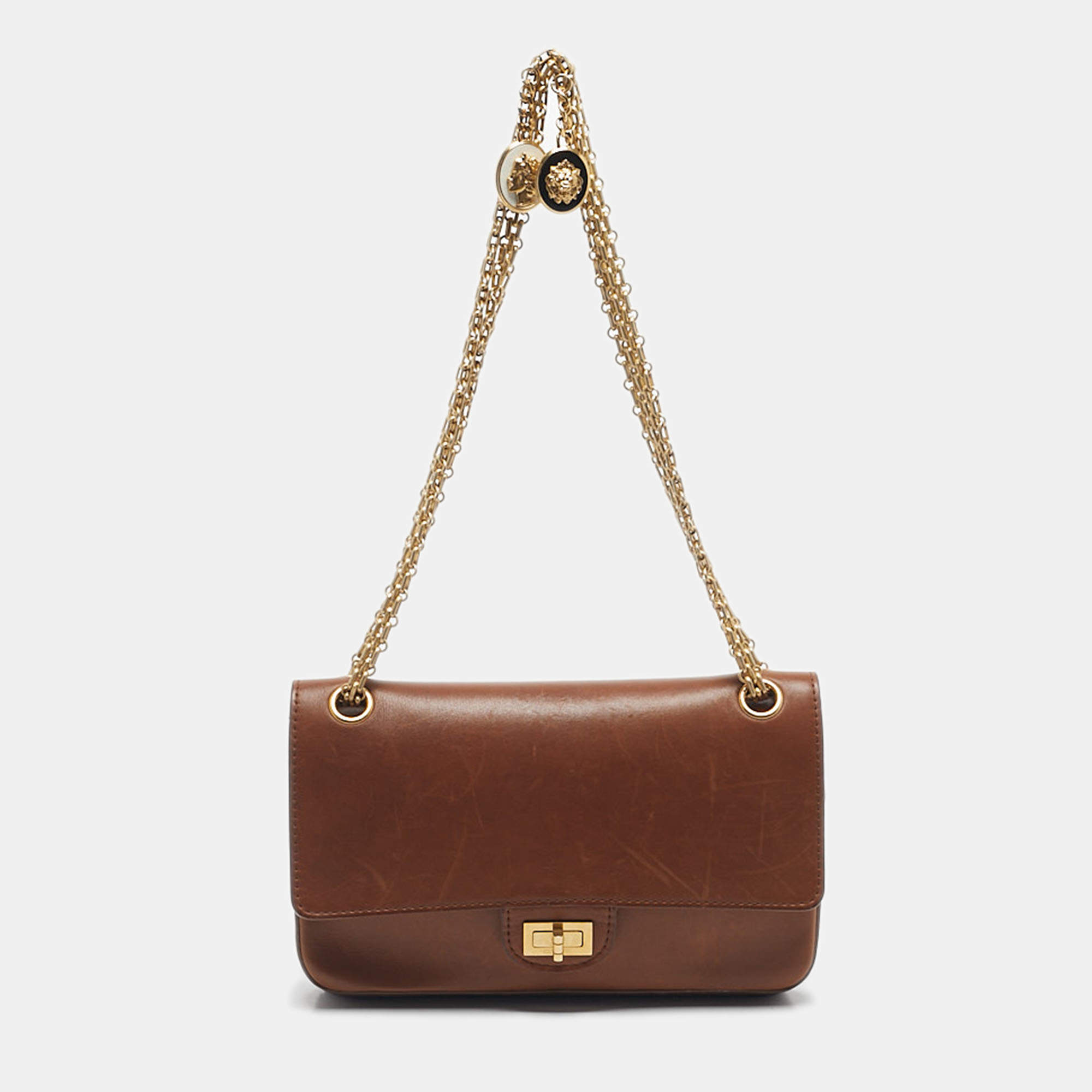 Pre Owned Chanel Brown Leather Brown Reissue 2.55 Paris-Hamburg Medals Flap Bag