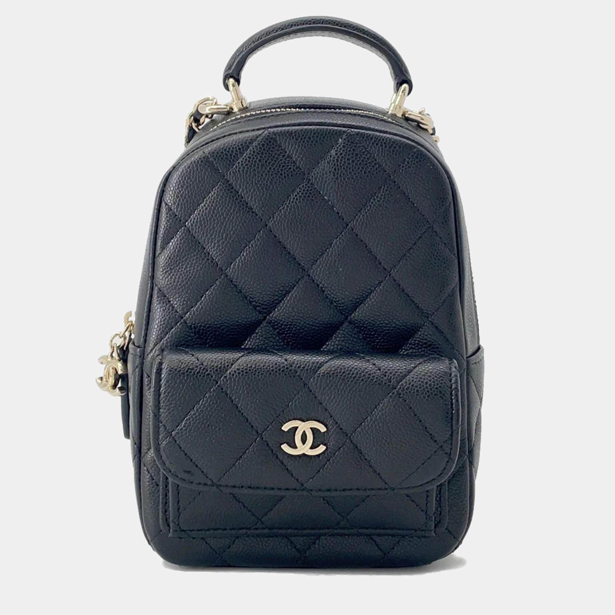 Pre Owned Chanel Matelasse Mini Black Caviar Leather Shoulder Backpack