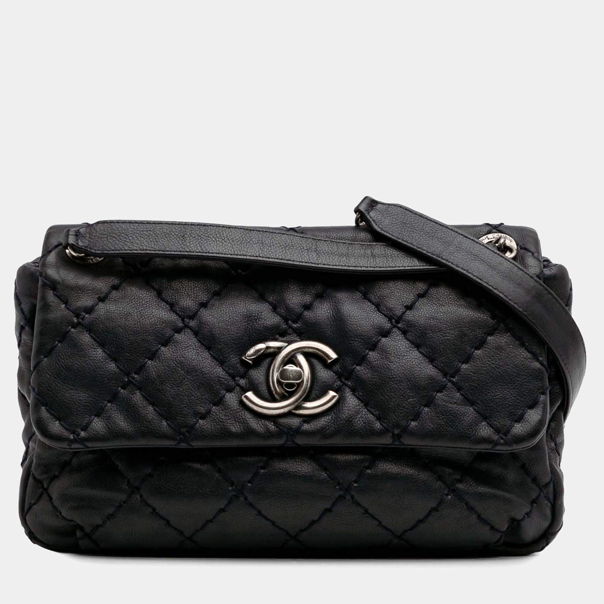Pre Owned Chanel Navy Blue Medium Quilted Calfskin Love Me Tender Flap