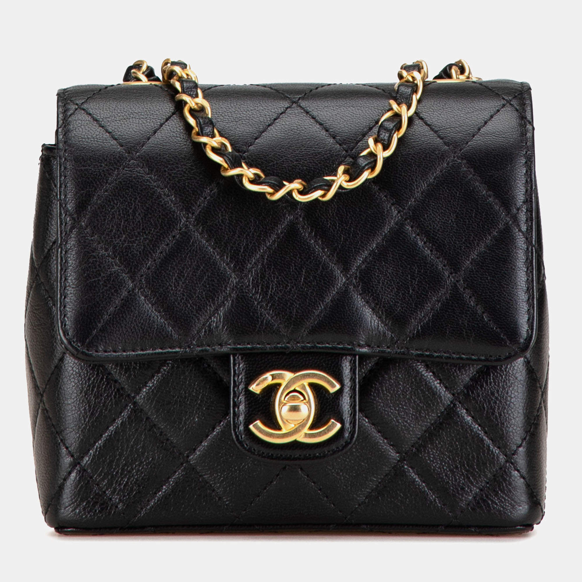 Pre Owned Chanel Black Mini Square Classic Goatskin Retro Flap