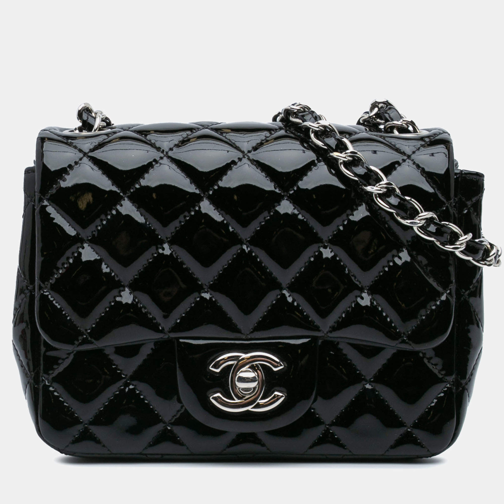 Pre Owned Chanel Black Mini Square Classic Patent Single Flap