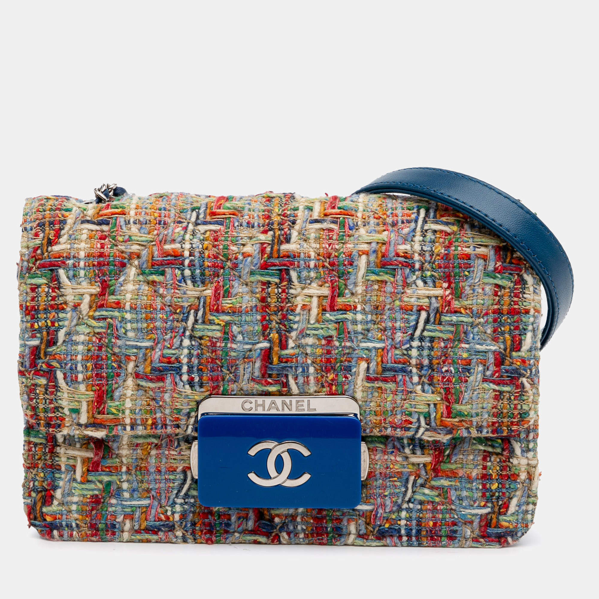 Pre Owned Chanel Multicolor Mini Quilted Tweed Beauty Lock Flap
