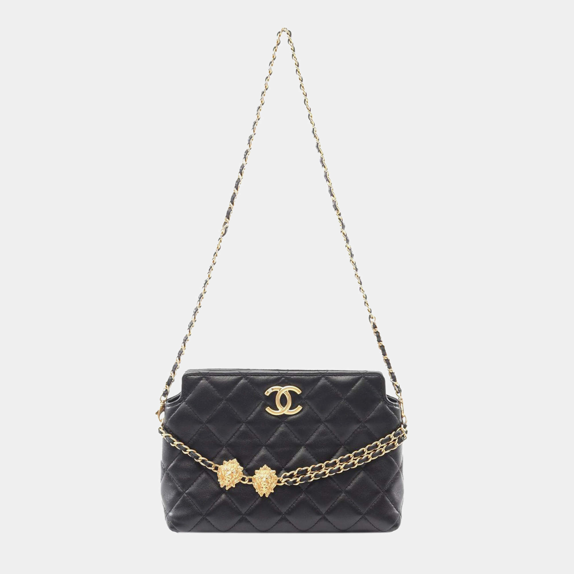 Pre Owned Chanel Black Quilted Lambskin Leo Shoulder Bag
