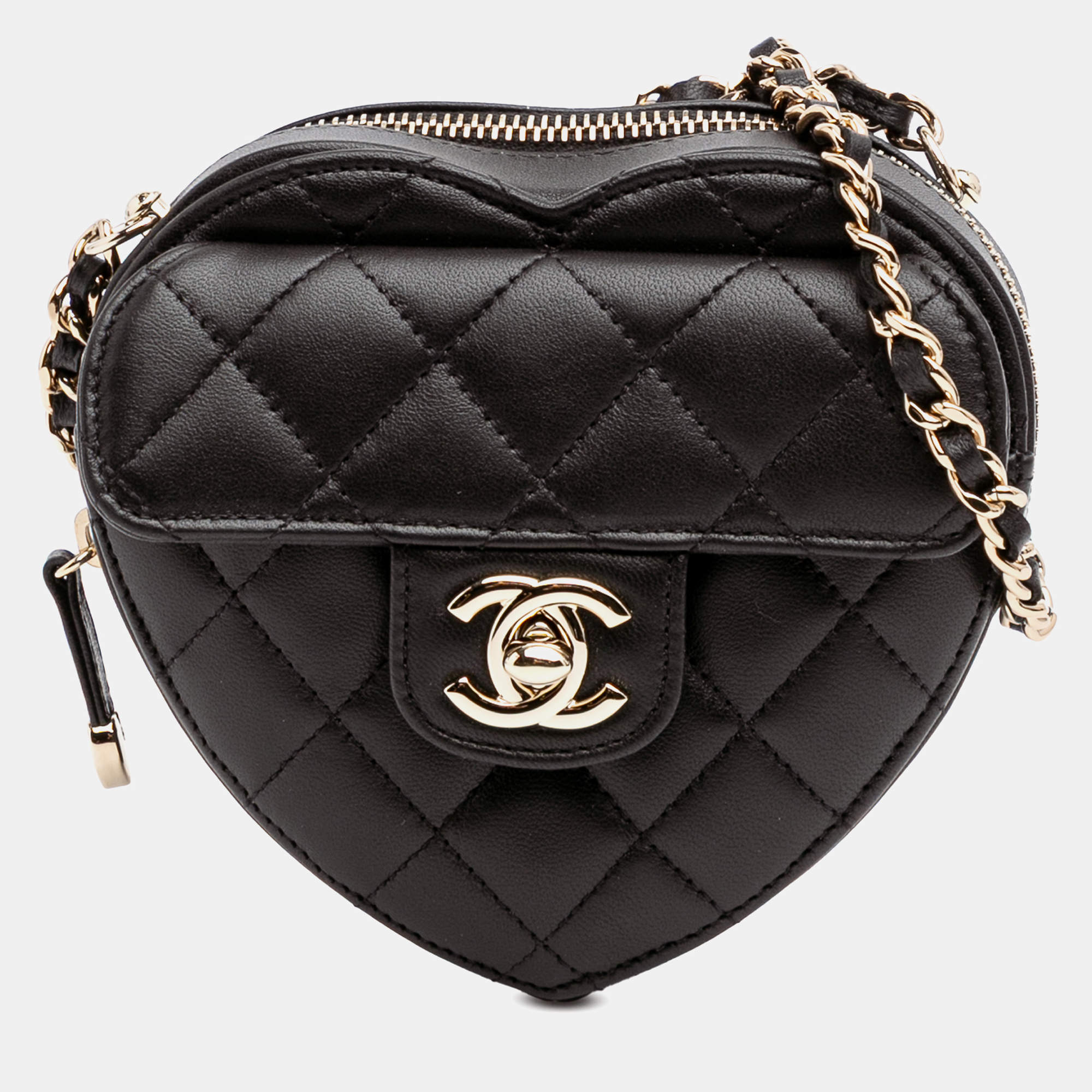 Pre Owned Chanel Black Mini Lambskin CC in Love Heart Crossbody
