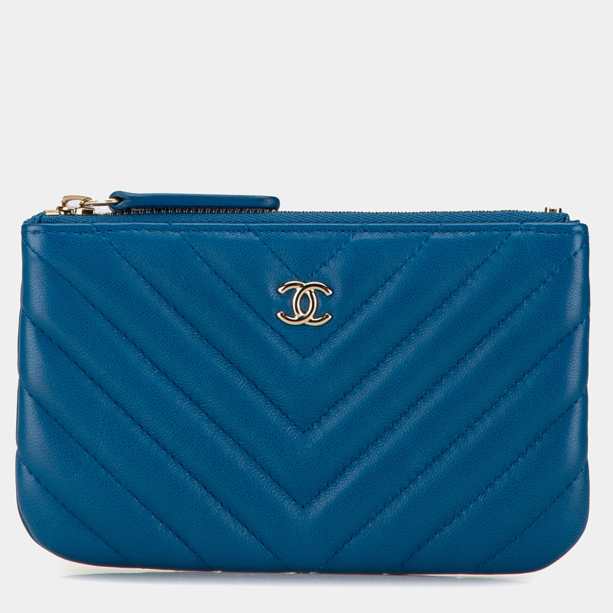 Pre Owned Chanel Chevron Lambskin O Case Pouch