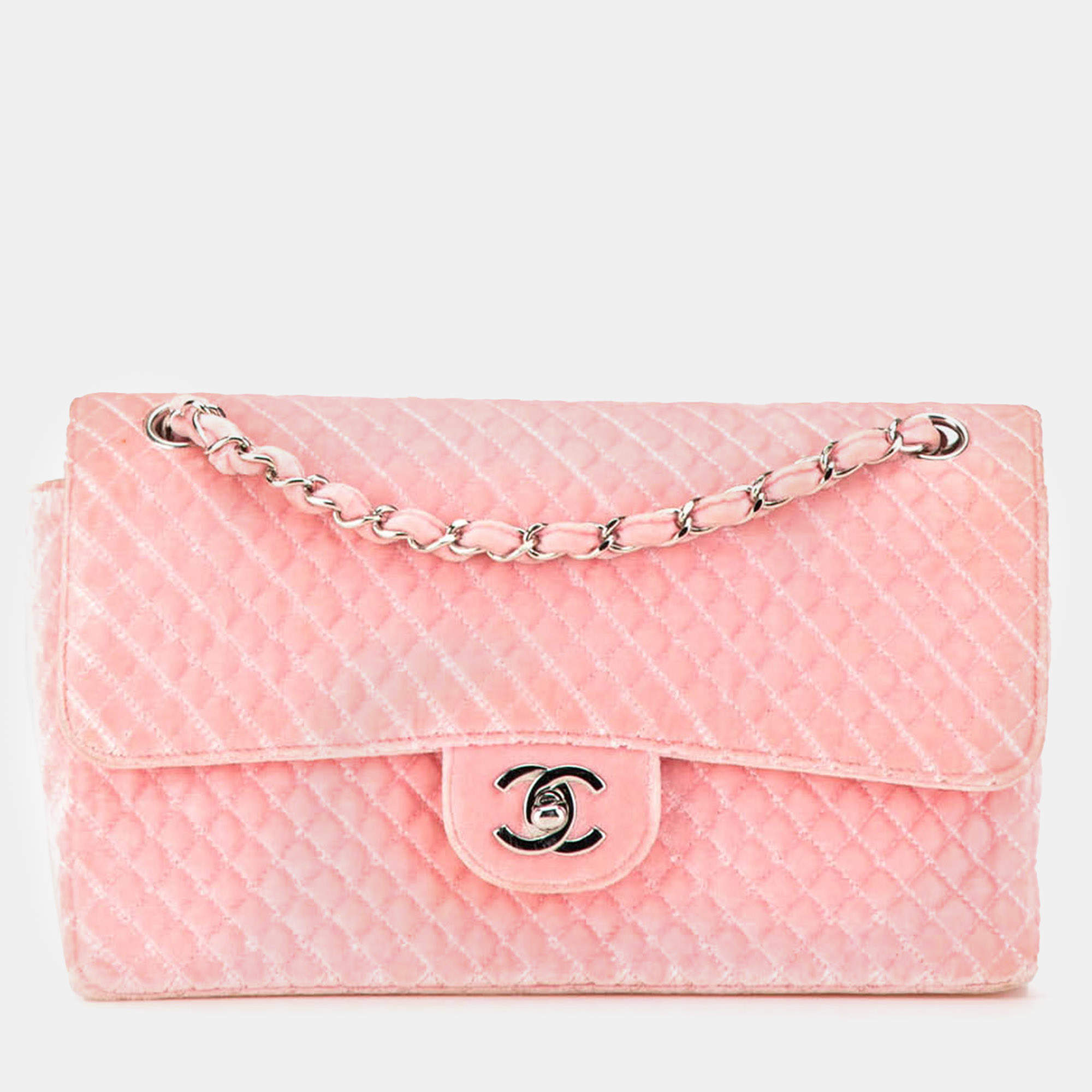 Pre Owned Chanel Pink Medium Micro Quilted Velvet CC Flap