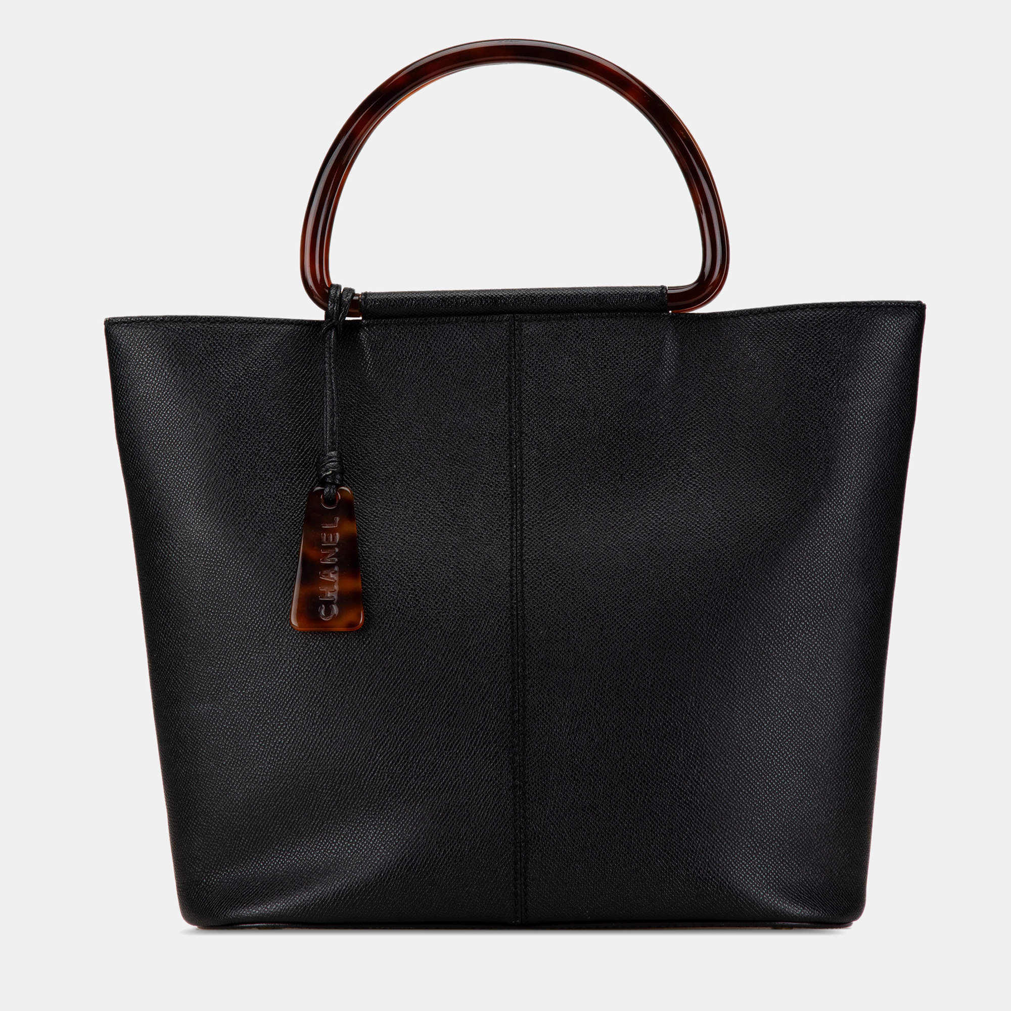 Pre Owned Chanel Black Caviar Tortoise Top Handle Tote