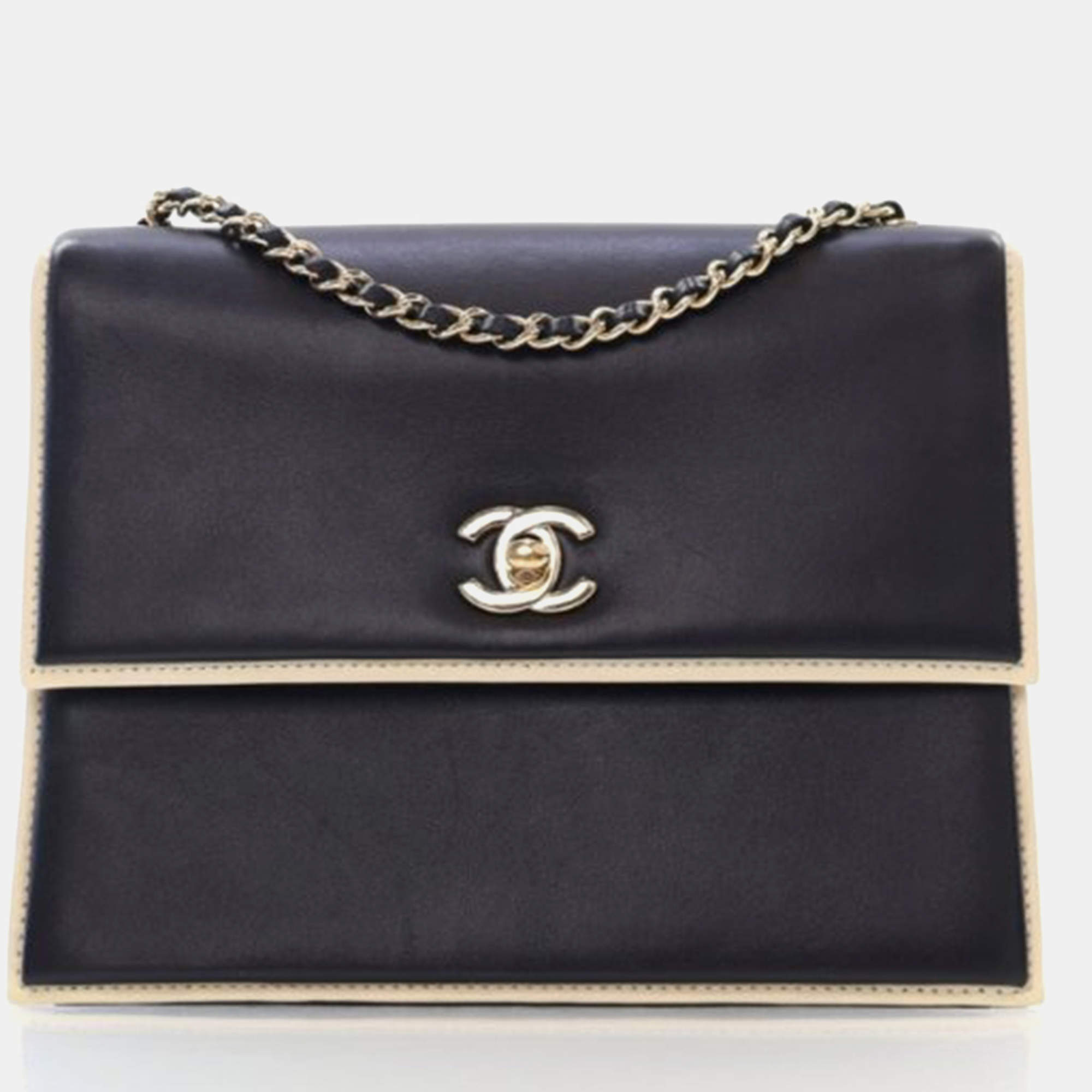 Pre Owned Chanel Square Frame Black Calfskin Shoulder Bag