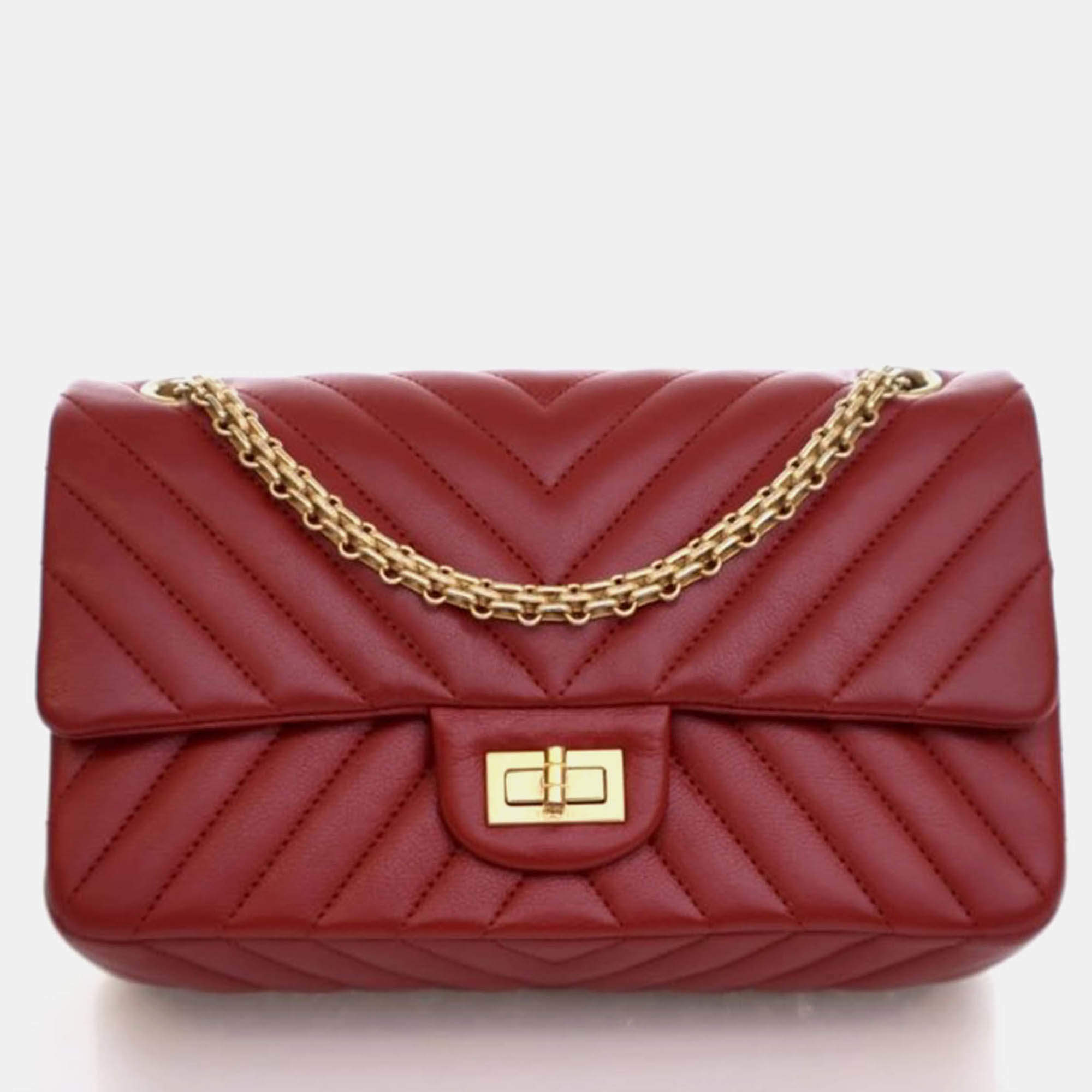 Pre Owned Chanel Reissue 225 Medium Red Calfskin Flap Bag