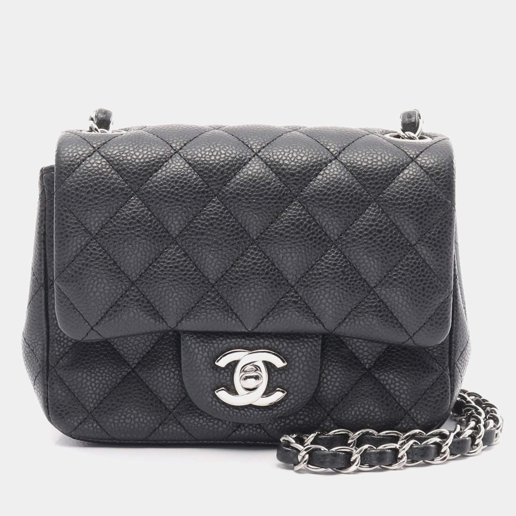 Pre Owned Chanel Classic Square Mini Gray Calfskin Shoulder Bag