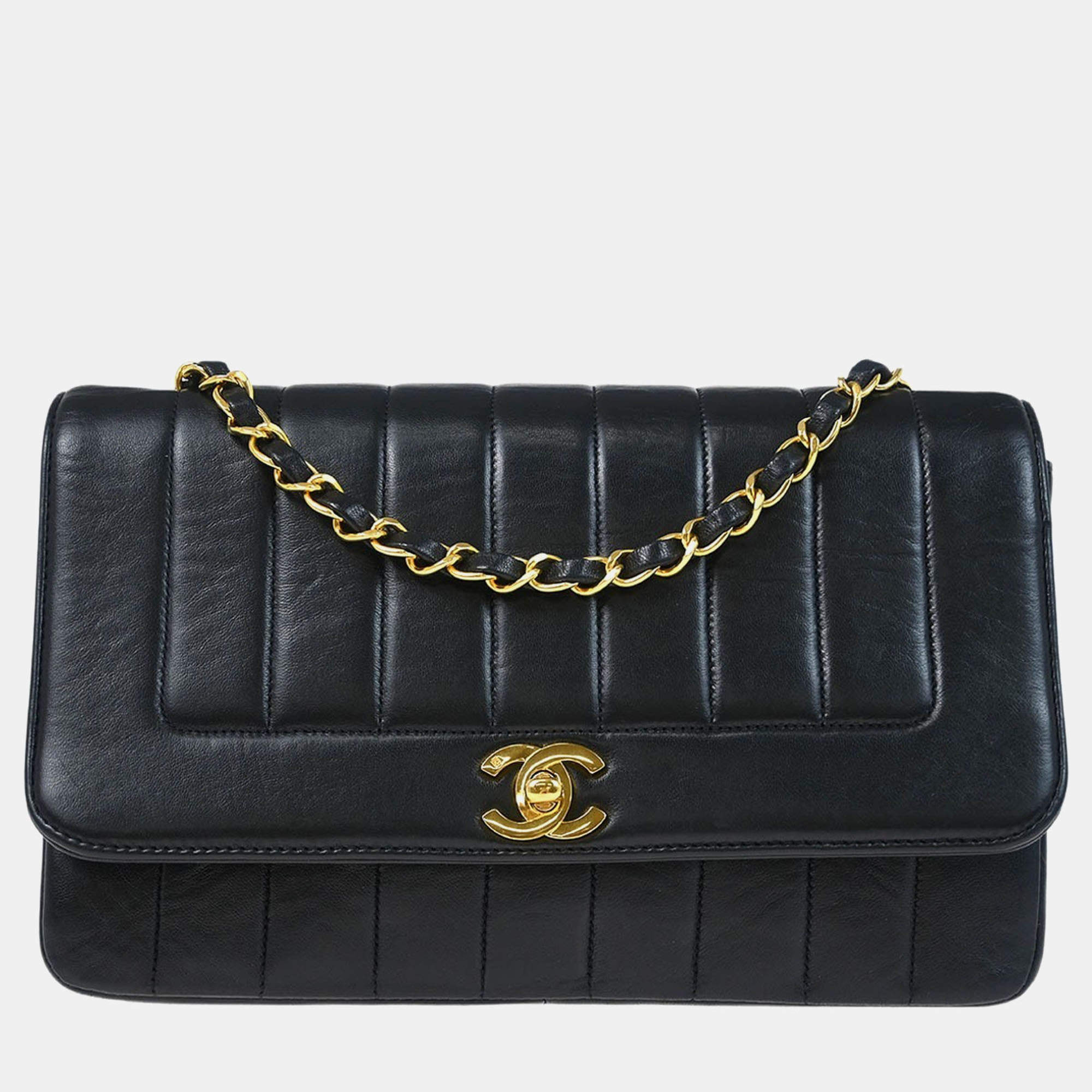 Pre Owned Chanel Mademoiselle Flap Black Lambskin Shoulder Bag