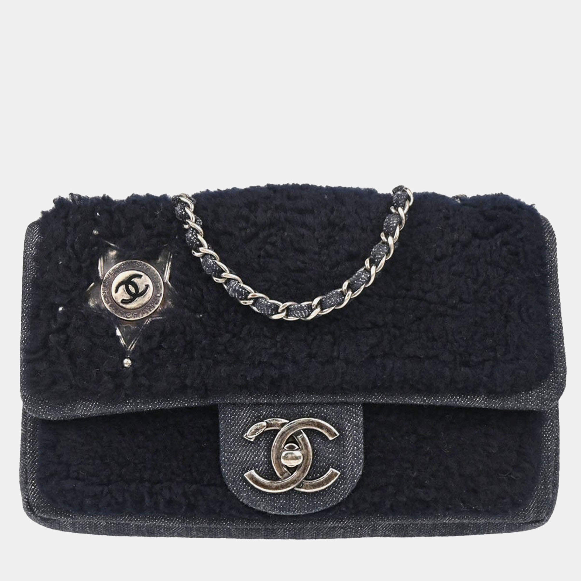 Pre Owned Chanel Paris Dallas Single Flap Navy Mouton Denim Shoulder Bag