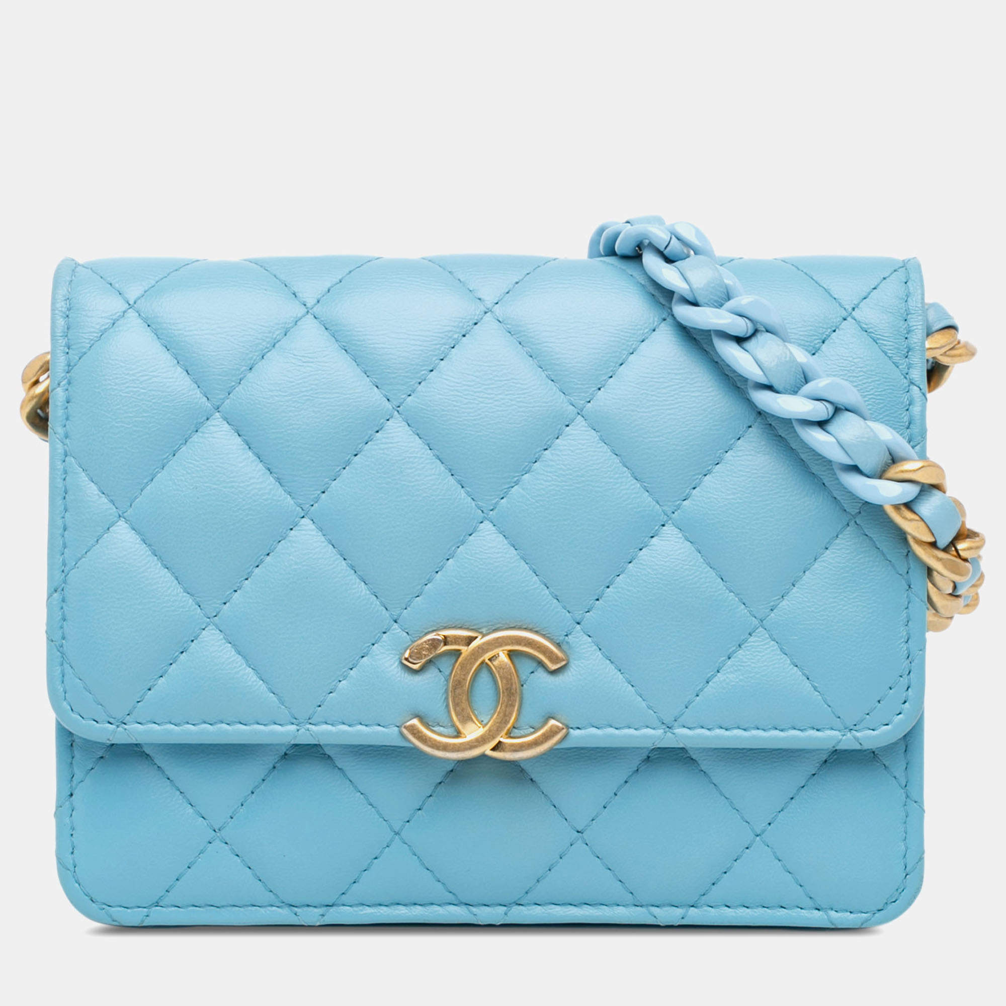 Pre Owned Chanel Blue Quilted Lambskin Candy Chain Wallet