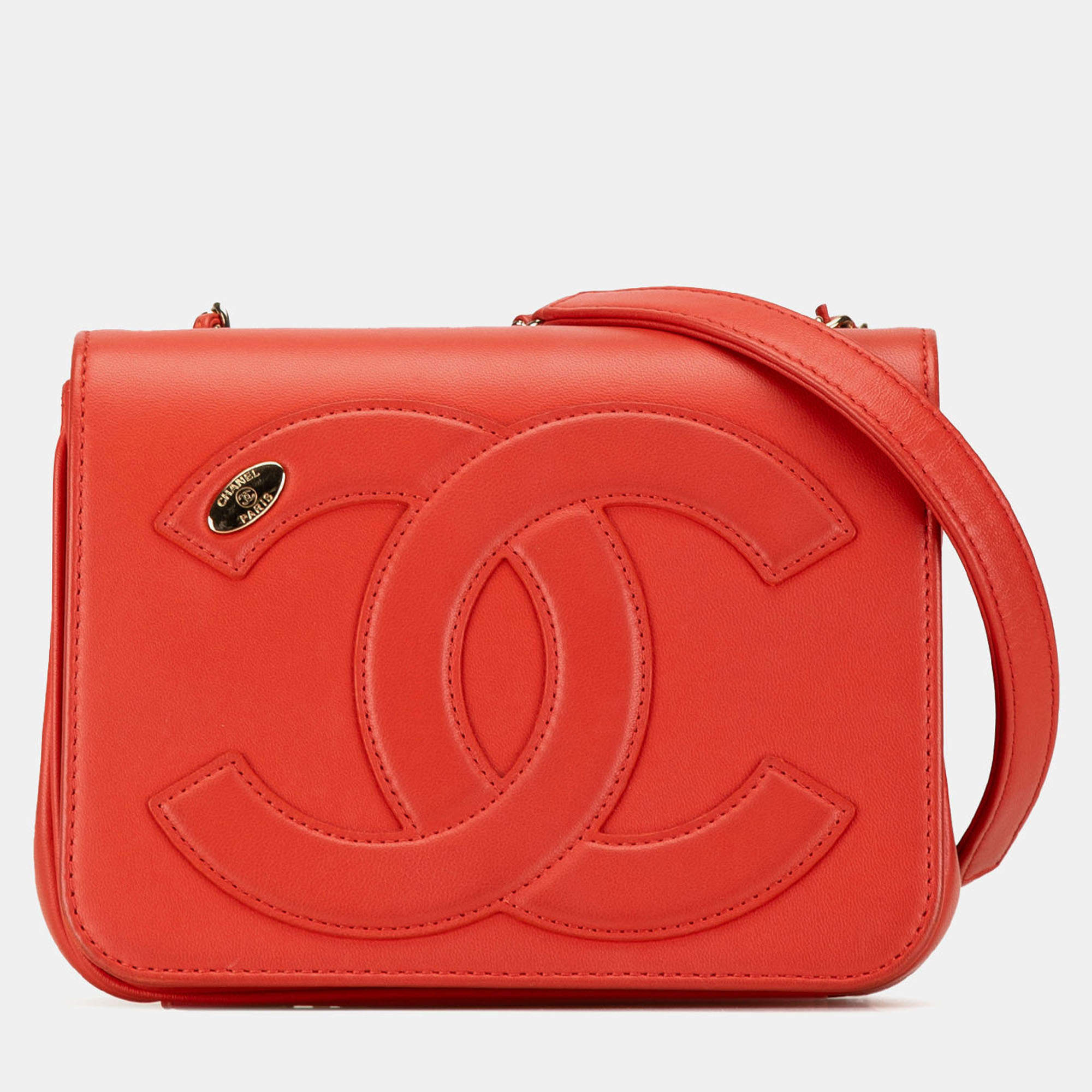 Pre Owned Chanel Red Lambskin CC Mania Flap