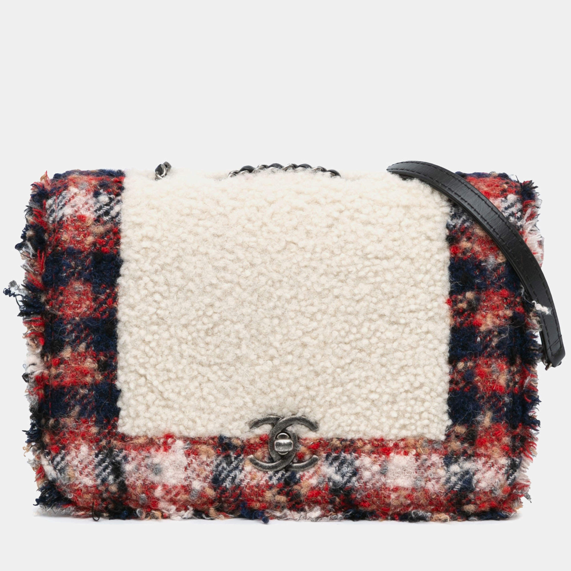 Pre Owned Chanel Multicolor CC Tweed and Shearling Single Flap