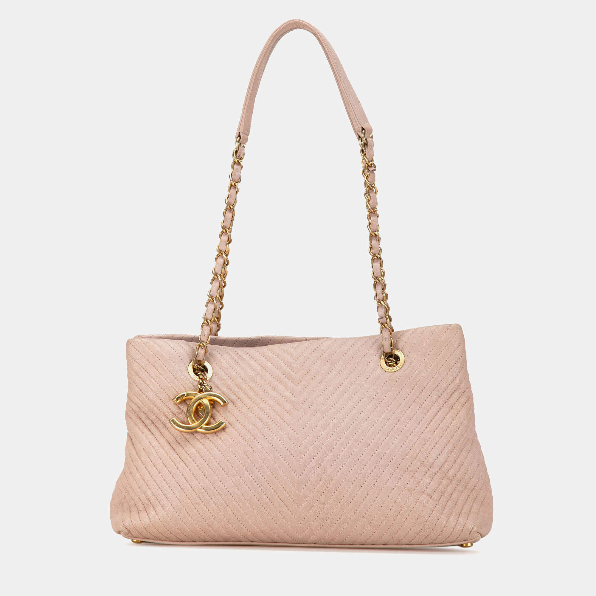 Pre Owned Chanel Pink Large Chevron Calfskin Surpique Tote