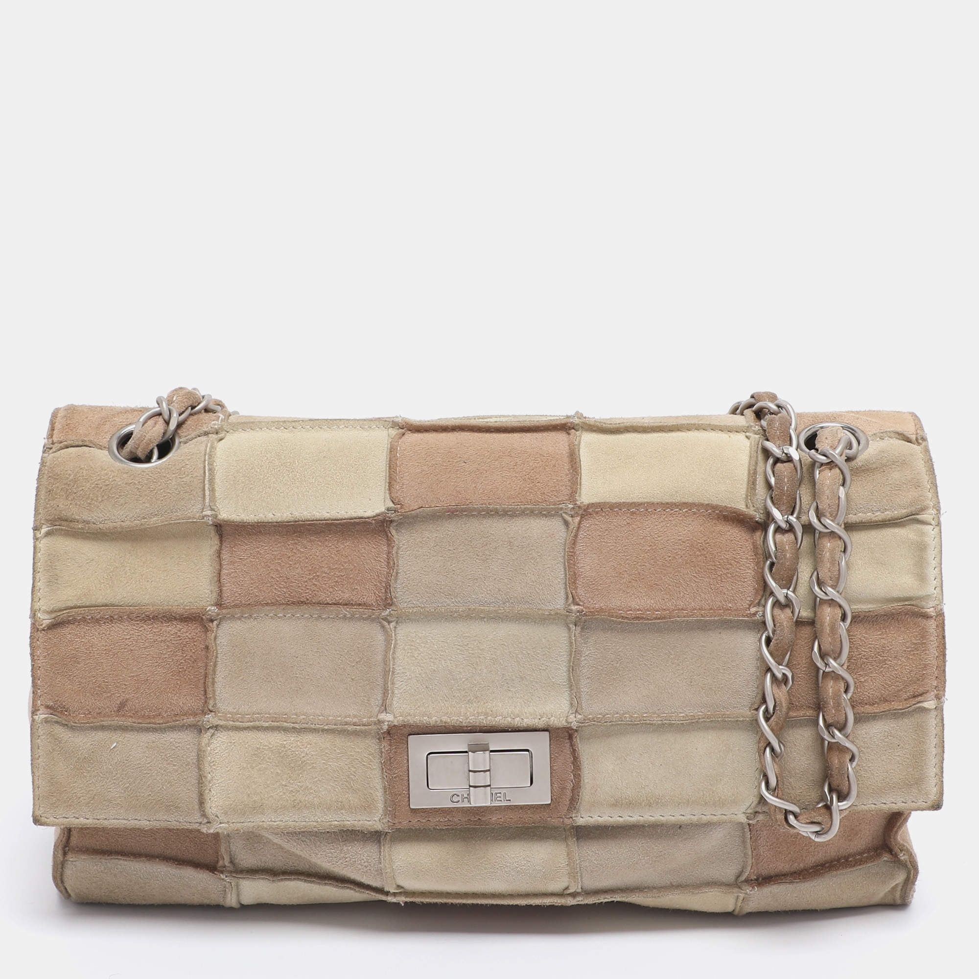 Pre Owned Chanel Beige Suede Patchwork 2.55 Reissue Flap Bag