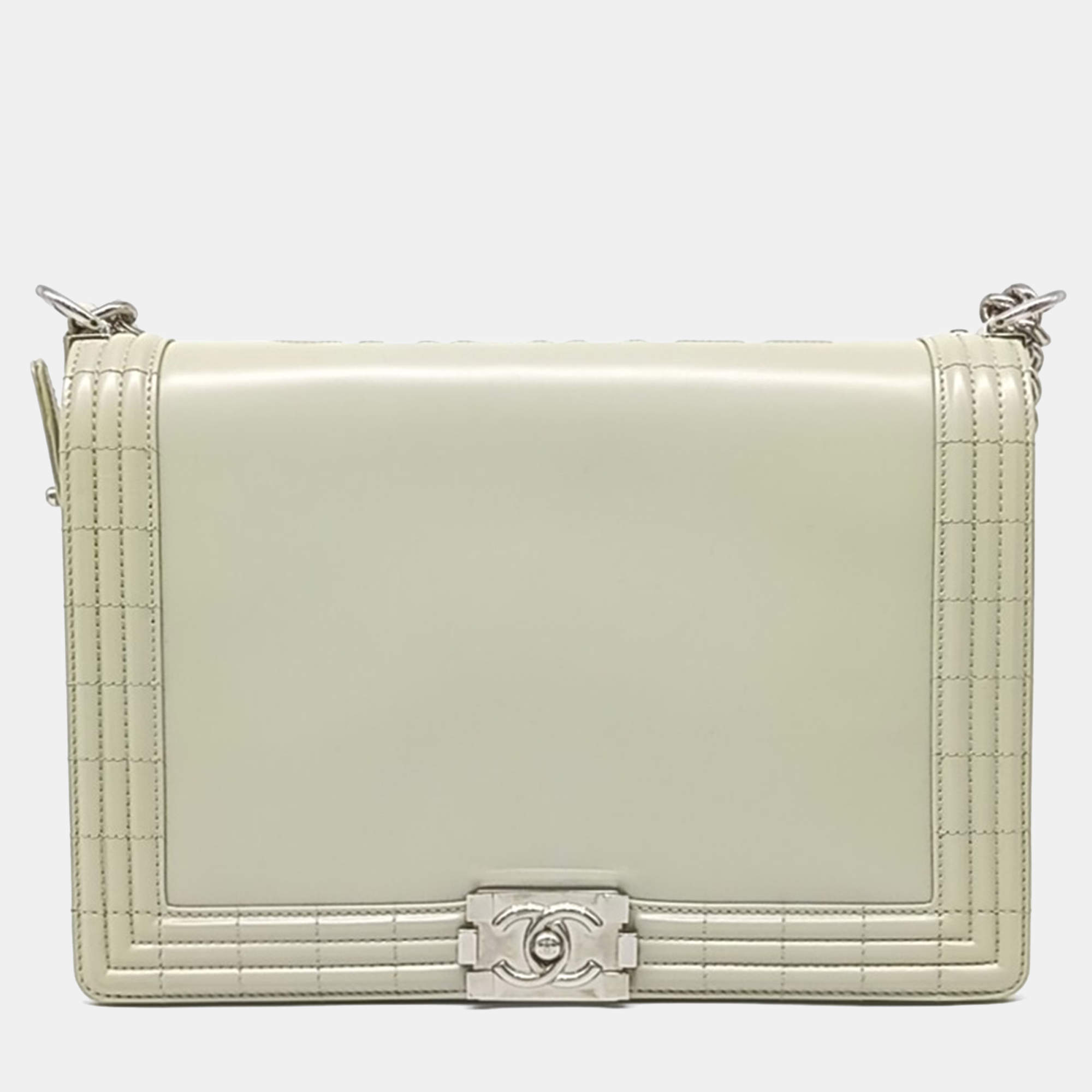 Pre Owned Chanel Green Leather Boy Bag Large