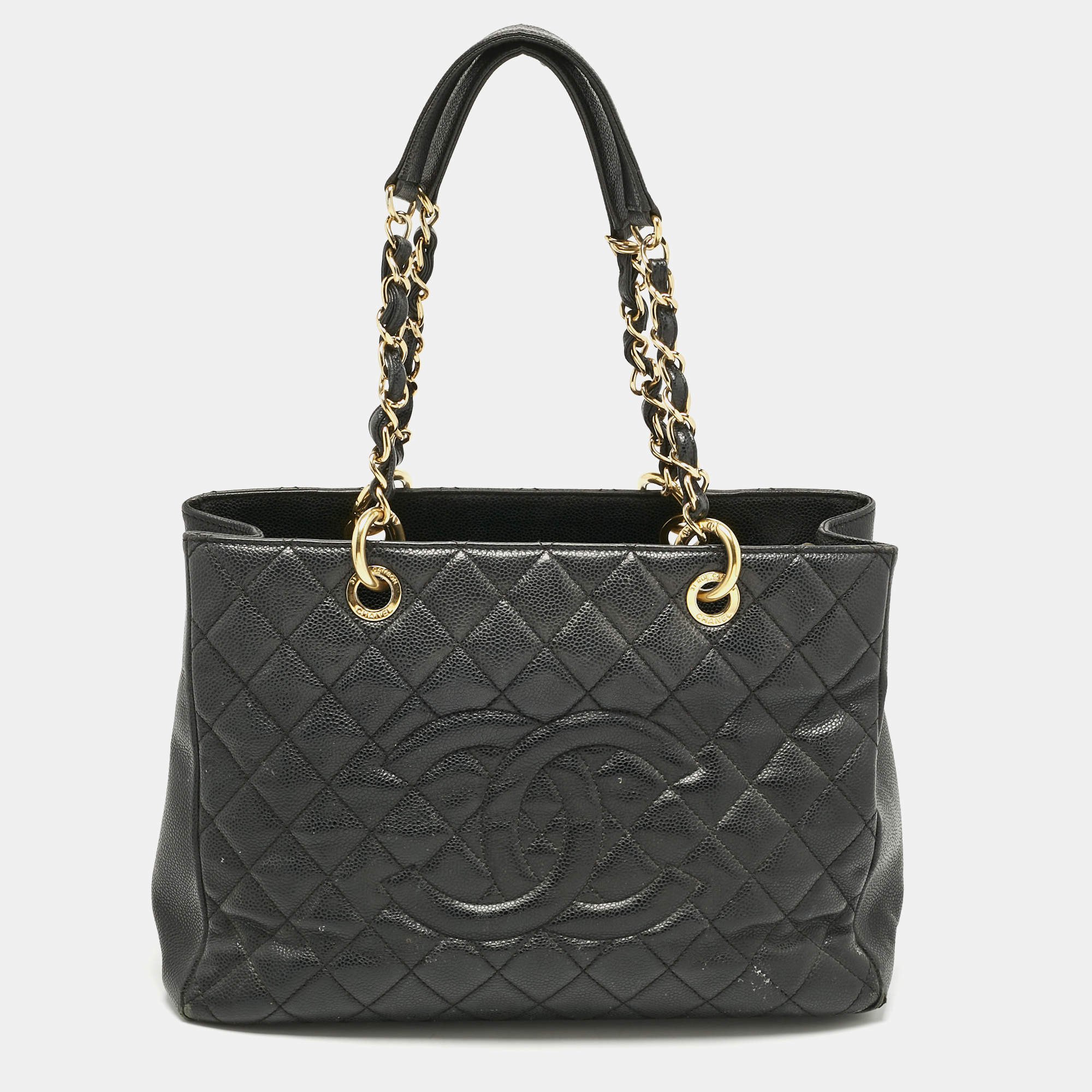 Pre Owned Chanel Black Quilted Caviar Leather Grand Shopper Tote