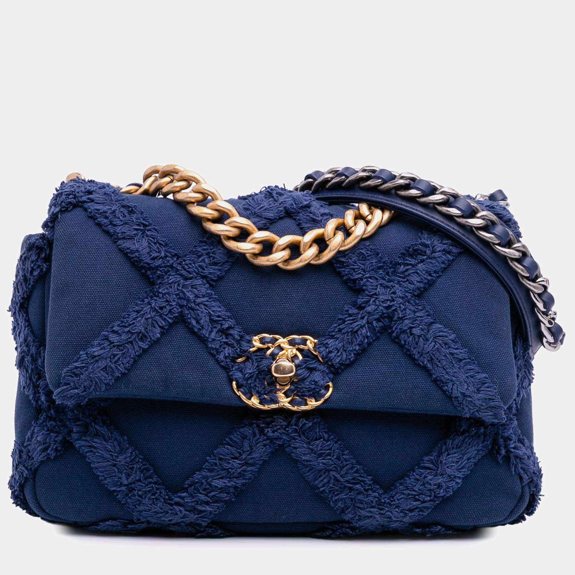 Pre Owned Chanel Blue Medium Canvas and Cotton 19 Flap