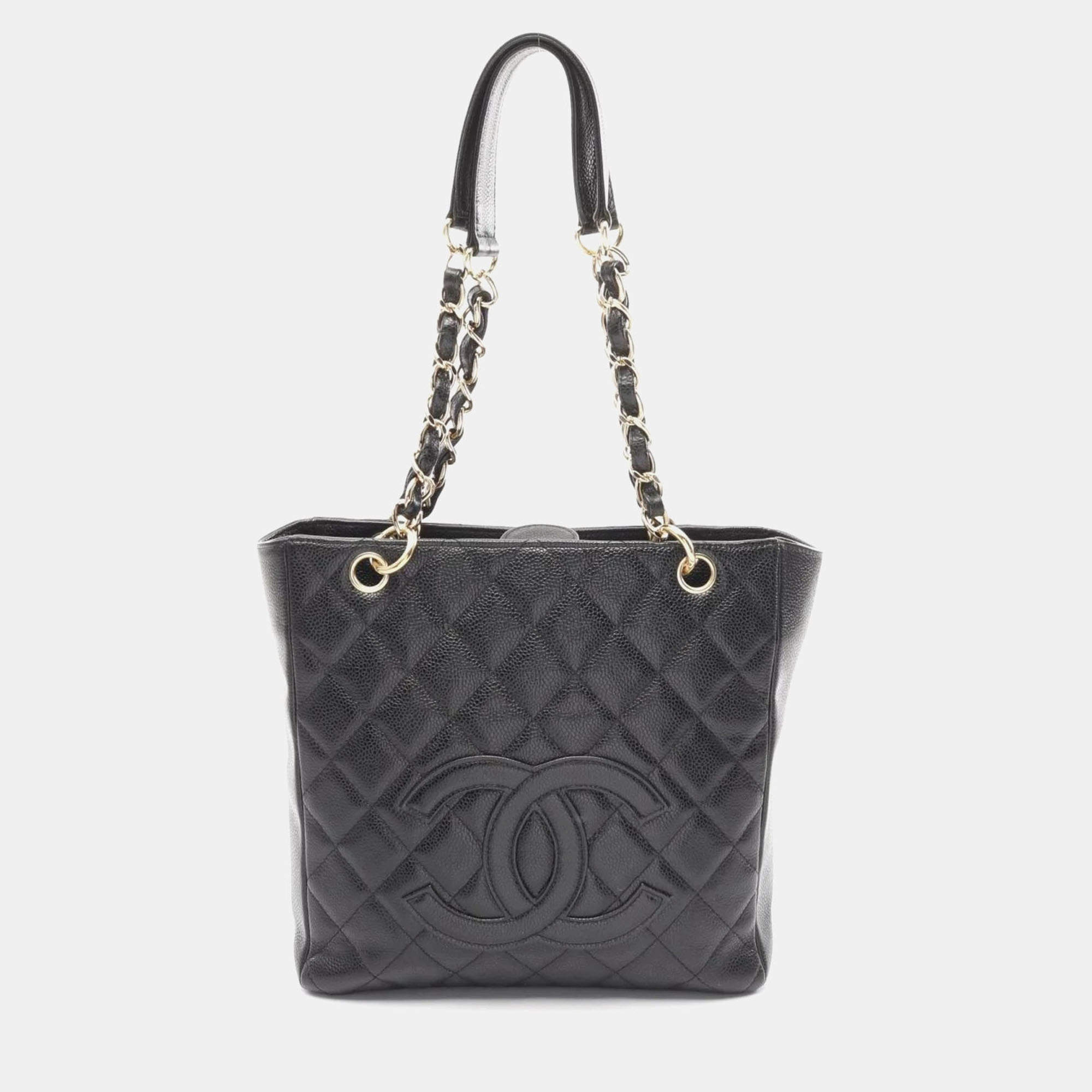Pre Owned Chanel PST Black Leather Tote Bag