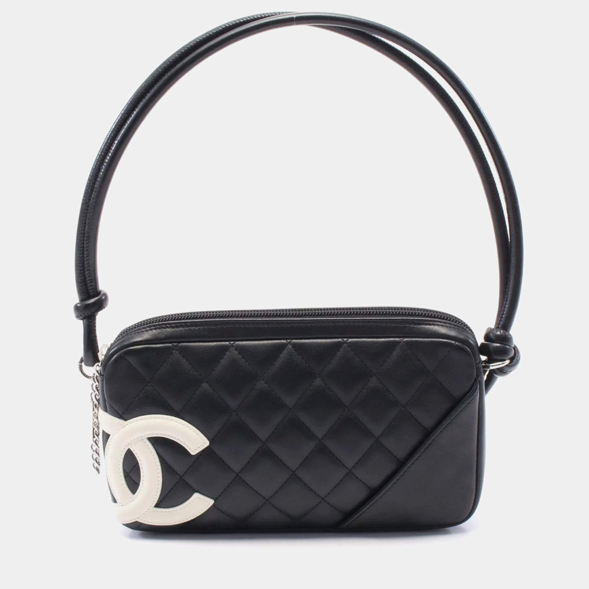 Pre Owned Chanel Cambon Ligne Black/White Leather Handbag