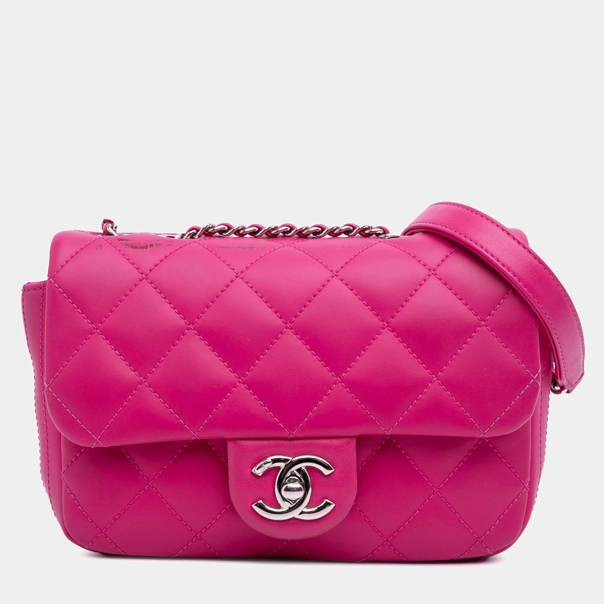 Pre Owned Chanel Pink Paris Seoul Small Rubber Coco Rain Flap