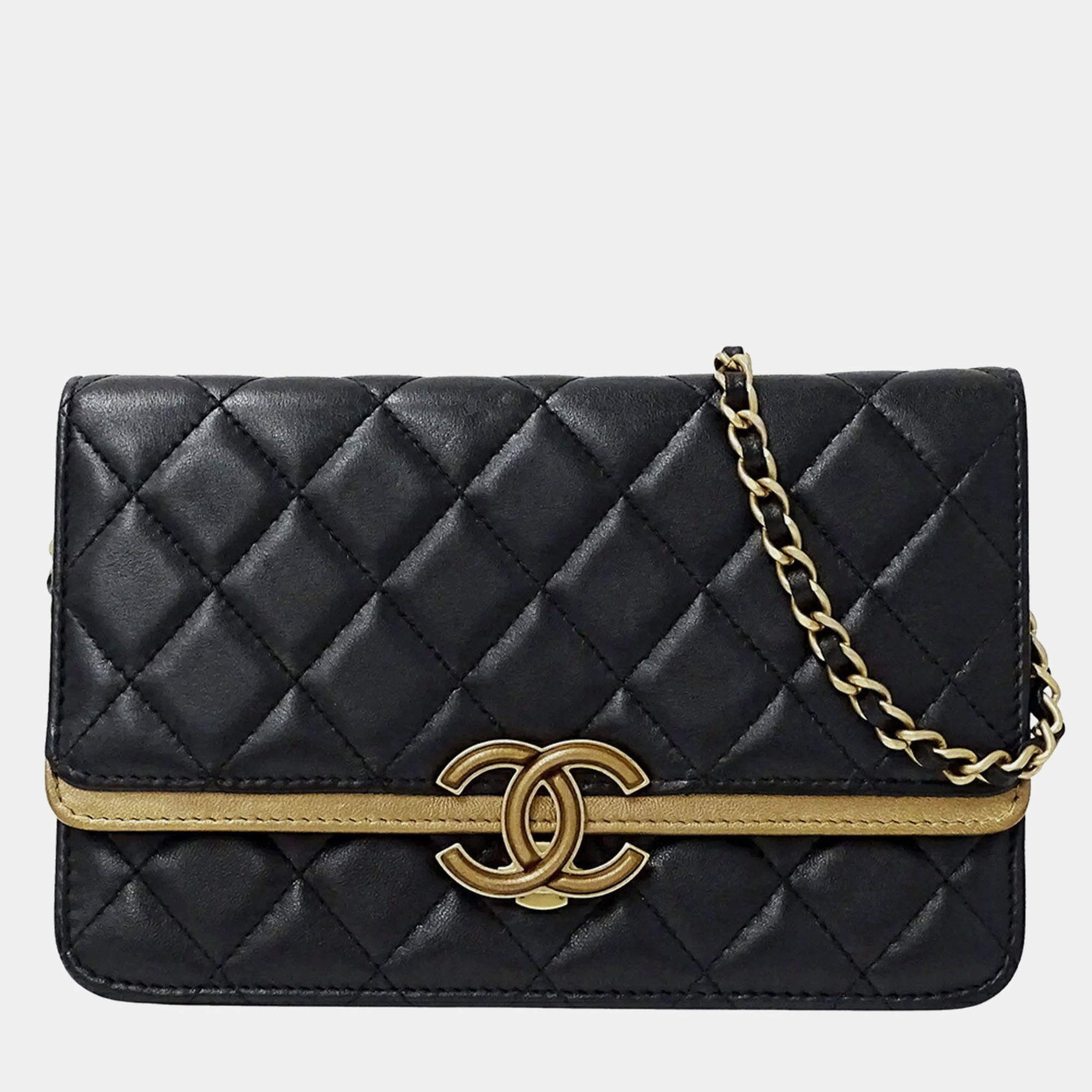 Pre Owned Chanel Black Lambskin Wallet on Chain