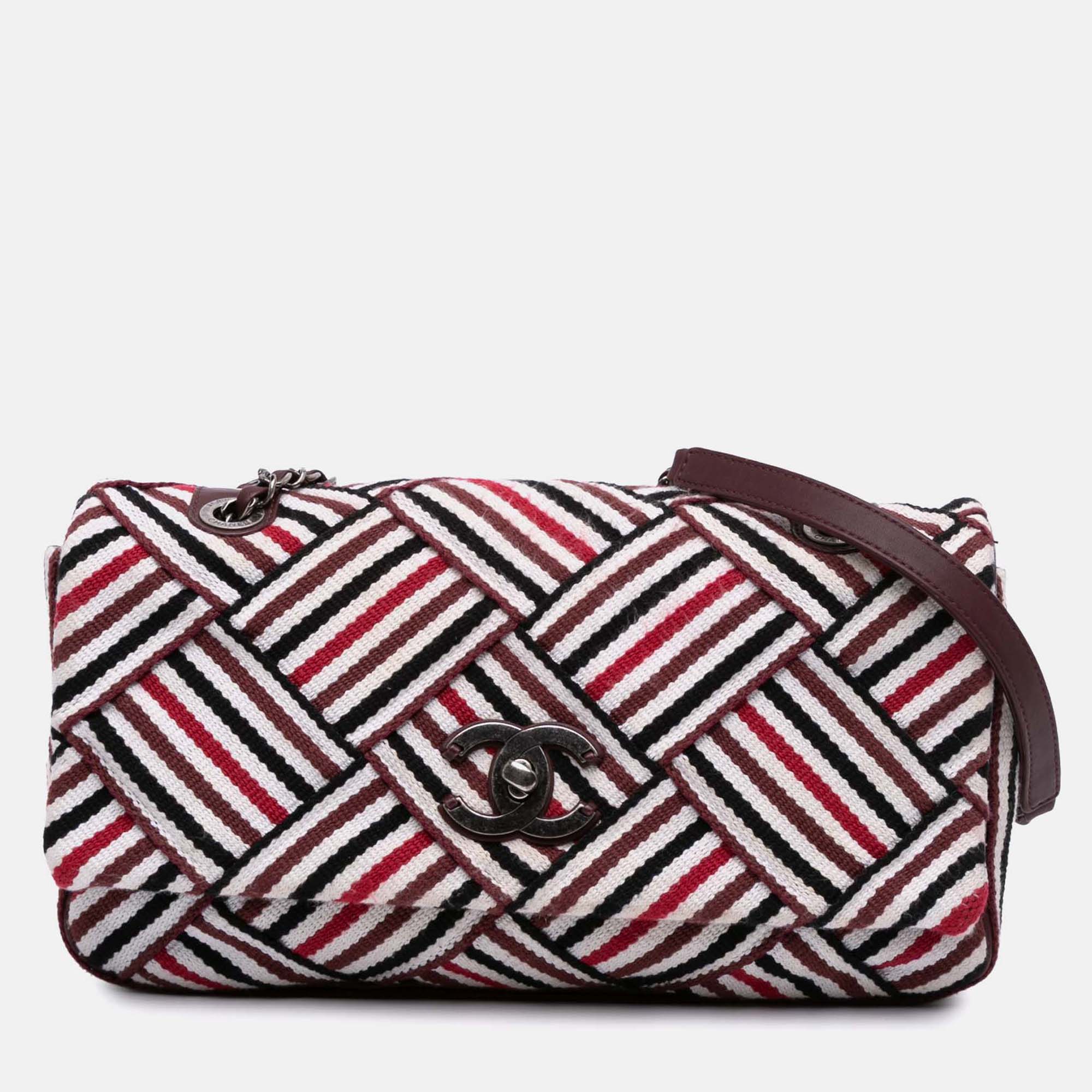 Pre Owned Chanel Stripe Flap CC Canvas Bag
