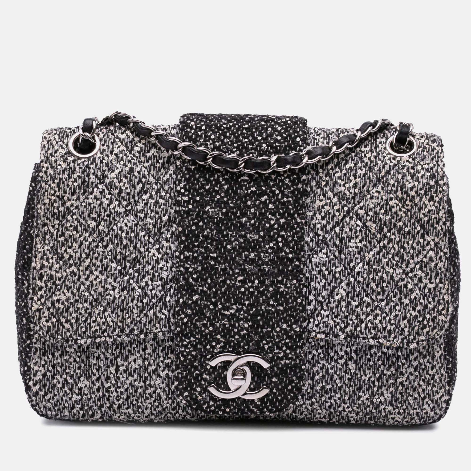 Pre Owned Chanel Elementary Chic Flap Tweed Sequin Bag