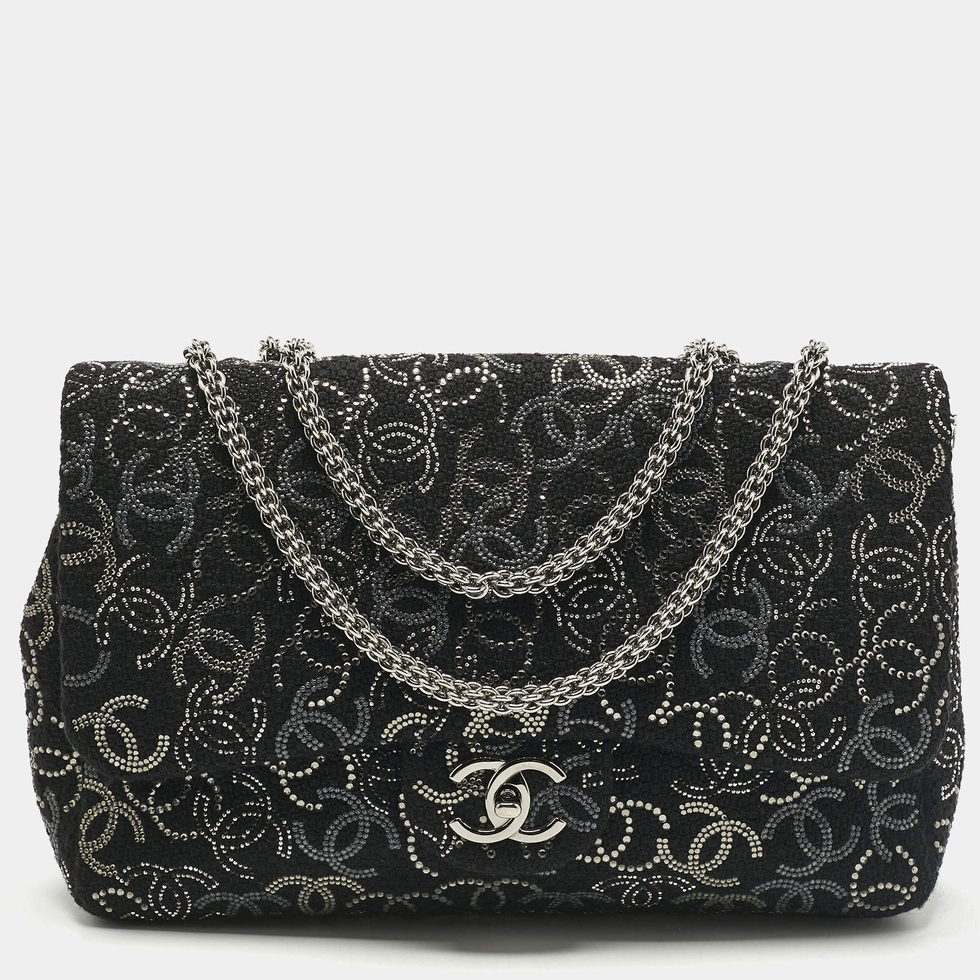 Pre Owned Chanel Black/Silver Tweed CC Paris Shanghai Pudong Flap Bag