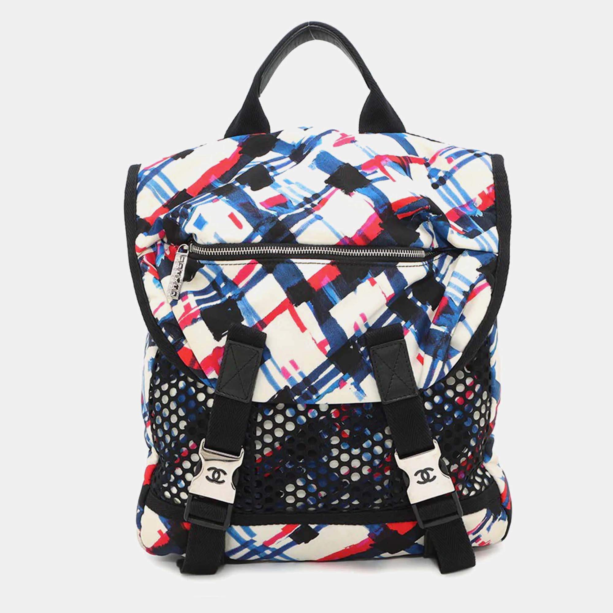 Pre Owned Chanel Airline White Multicolor Nylon Backpack