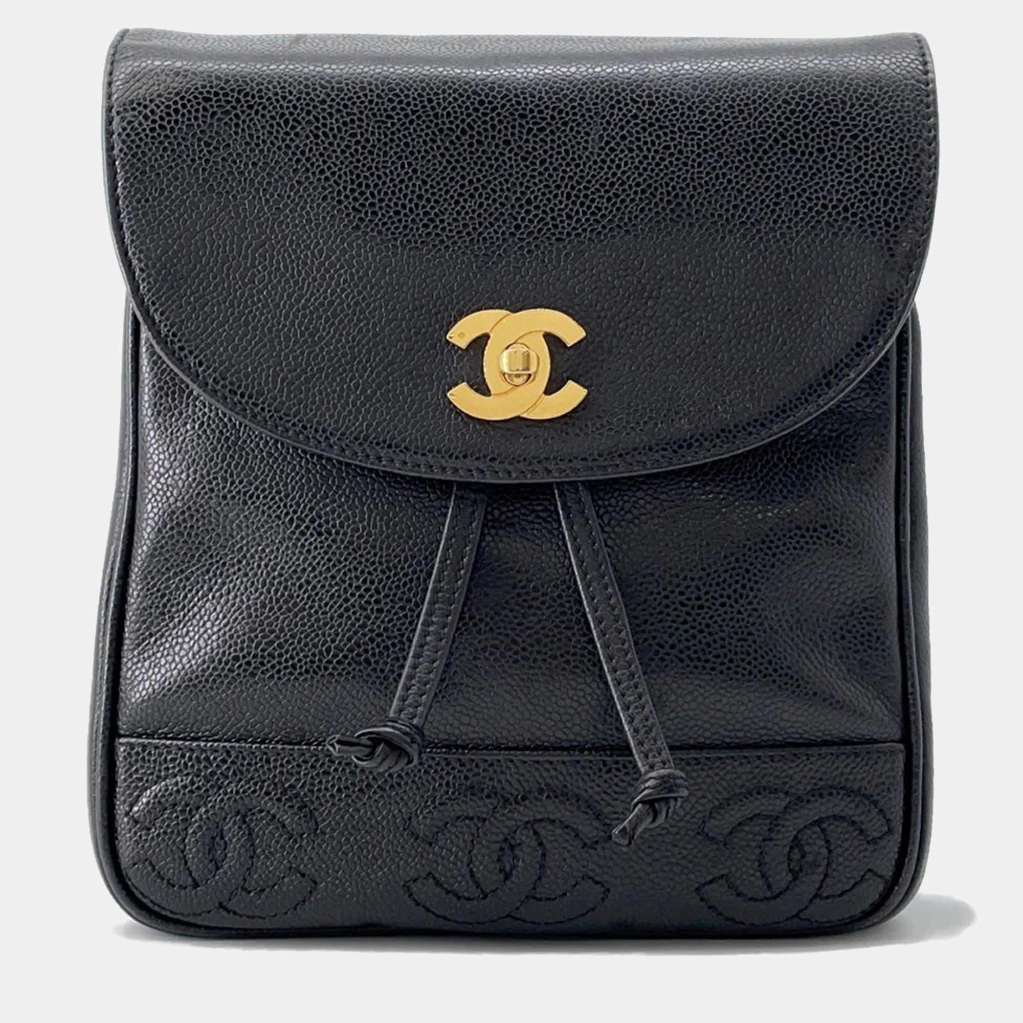 مملوكة مسبقًا Chanel Triple Coco Black Caviar Leather Chain Backpack