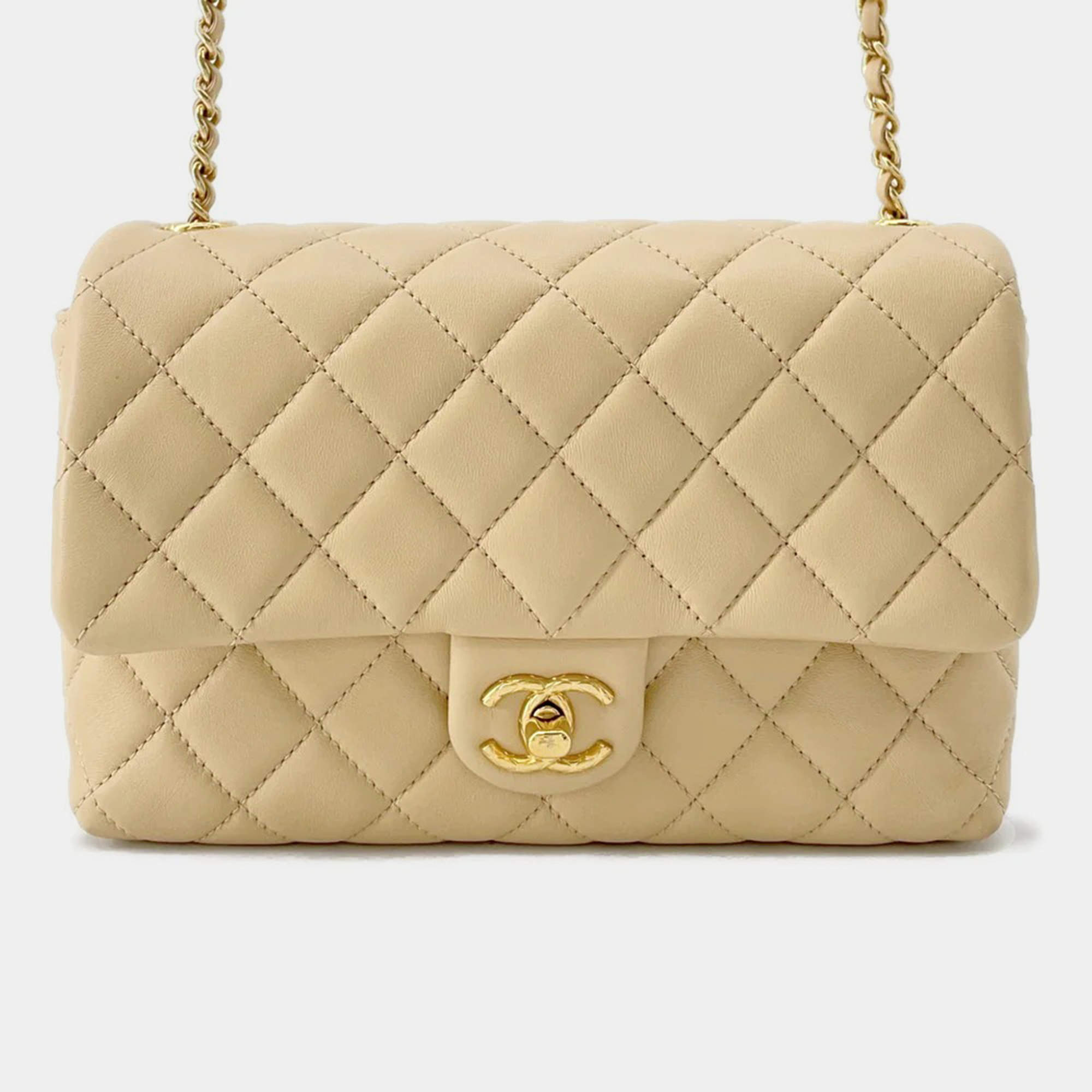 Pre Owned Chanel Turnlock CC Lambskin Chain Shoulder Bag