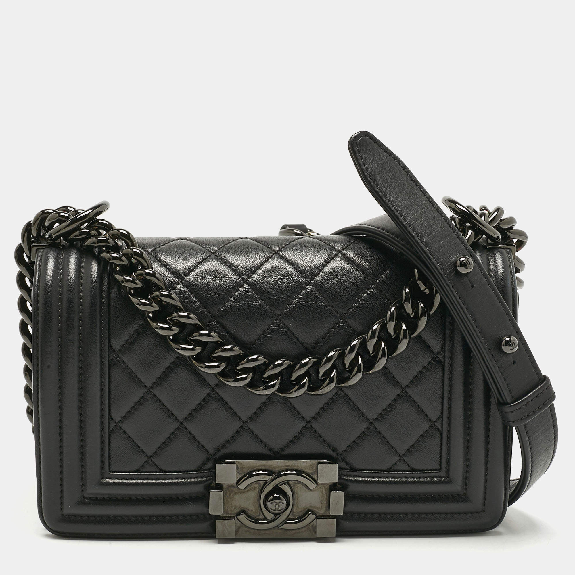 Pre Owned Chanel Black Quilted Leather Small Boy Flap Bag