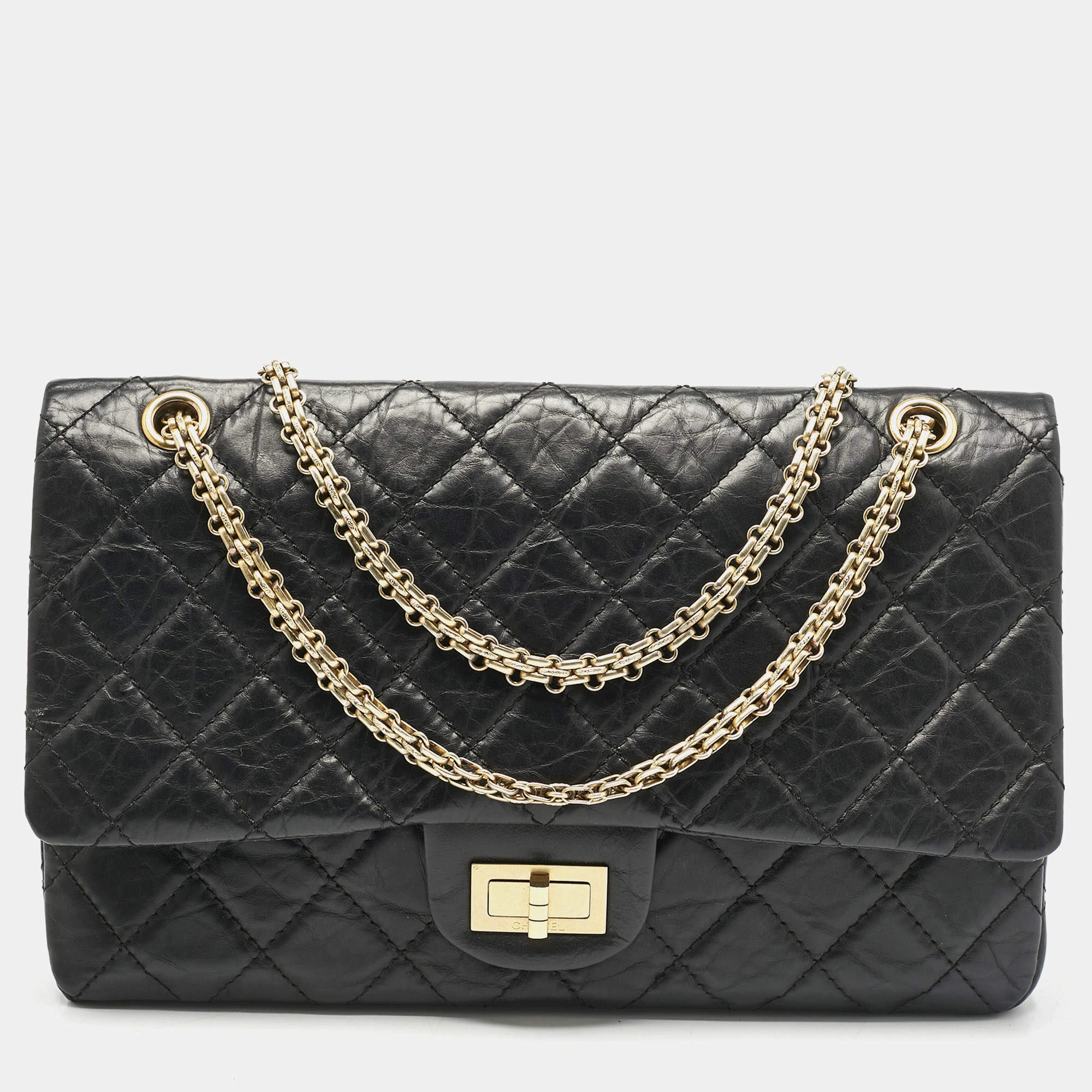 Pre Owned Chanel Black Quilted Aged Leather Classic 227 Reissue 2.55 Flap Bag