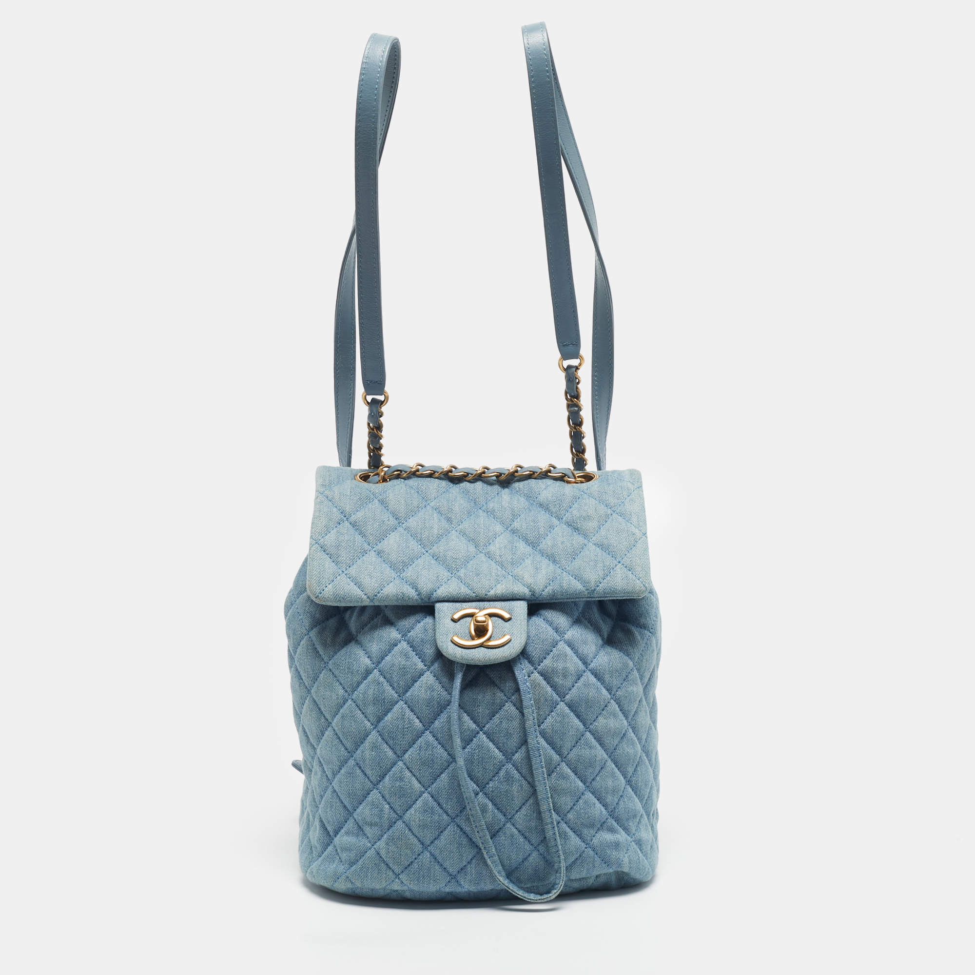 Pre Owned Chanel Light Blue Quilted Denim Small Urban Spirit Backpack