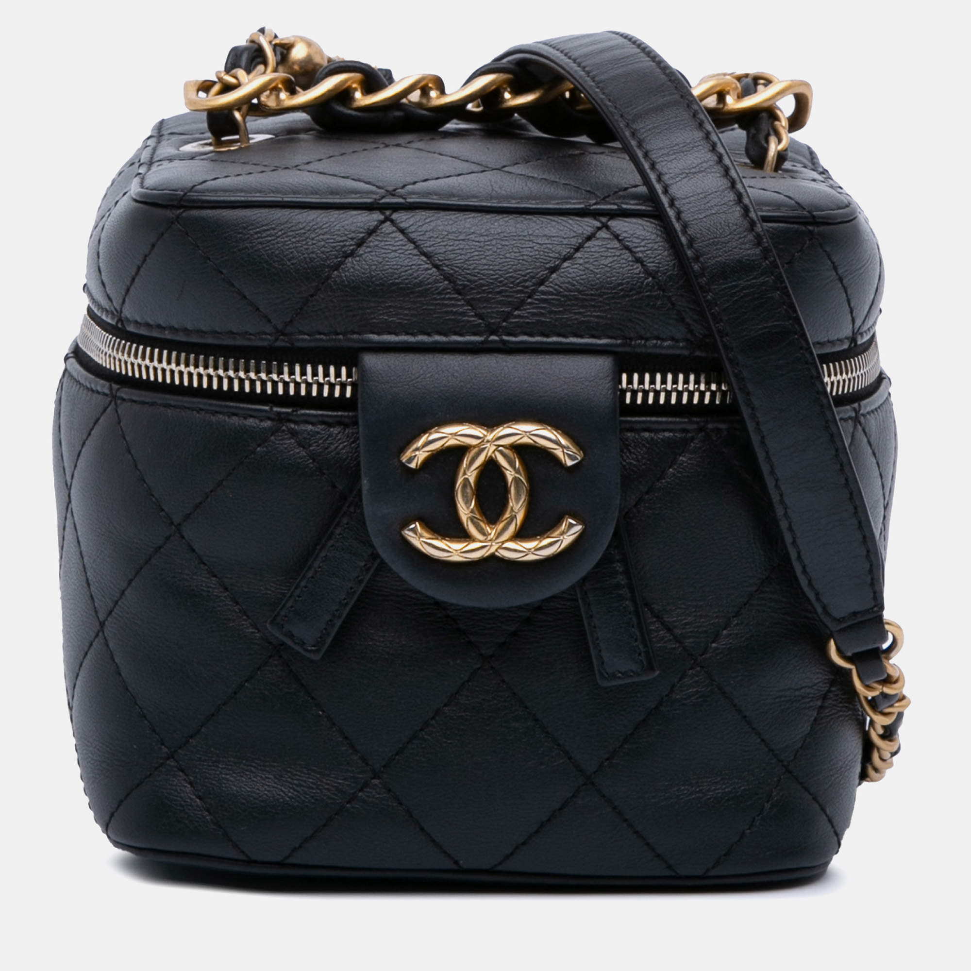 Pre Owned Chanel Black Small CC Lambskin Vanity Case