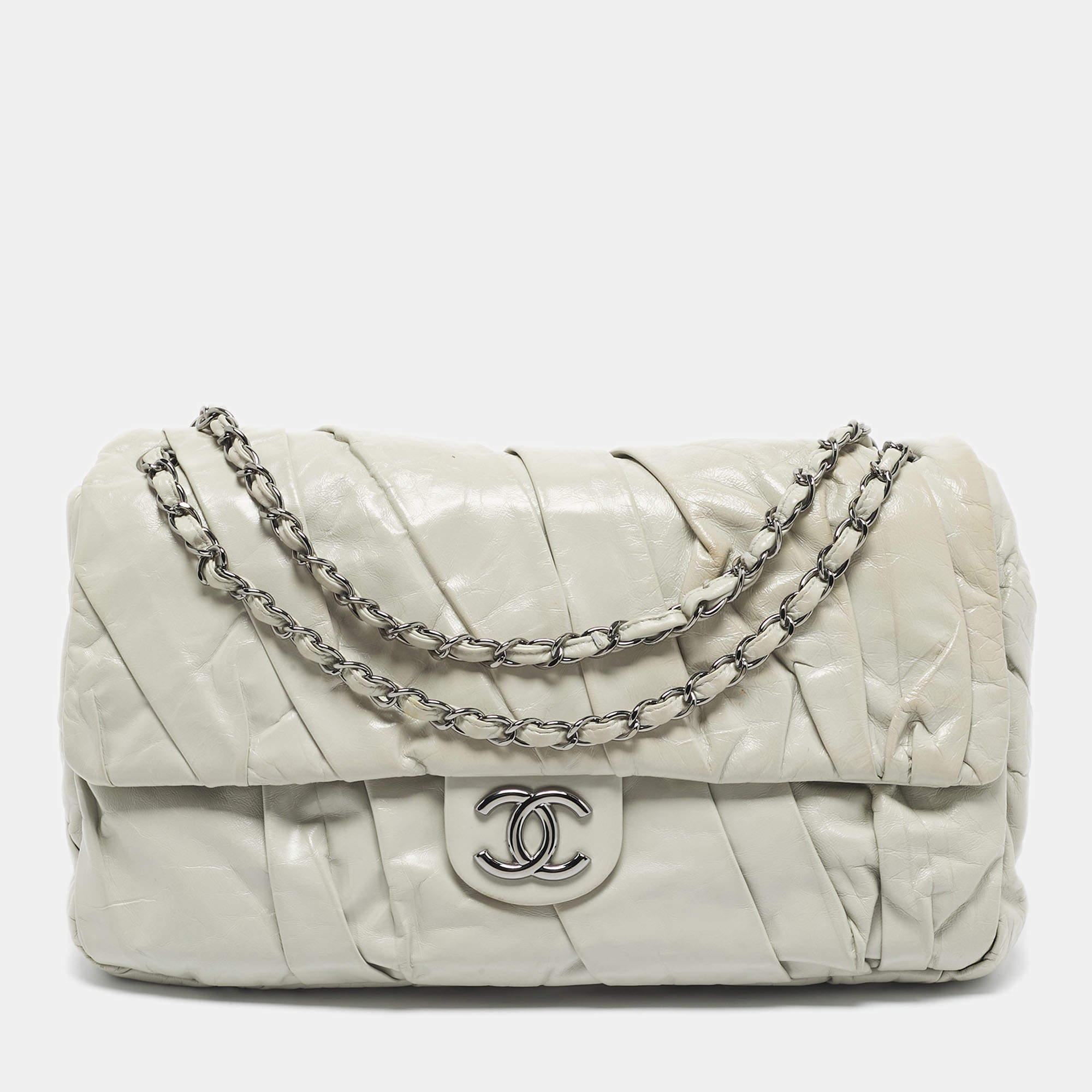 Pre Owned Chanel Grey Leather XL Classic Twisted Flap Bag