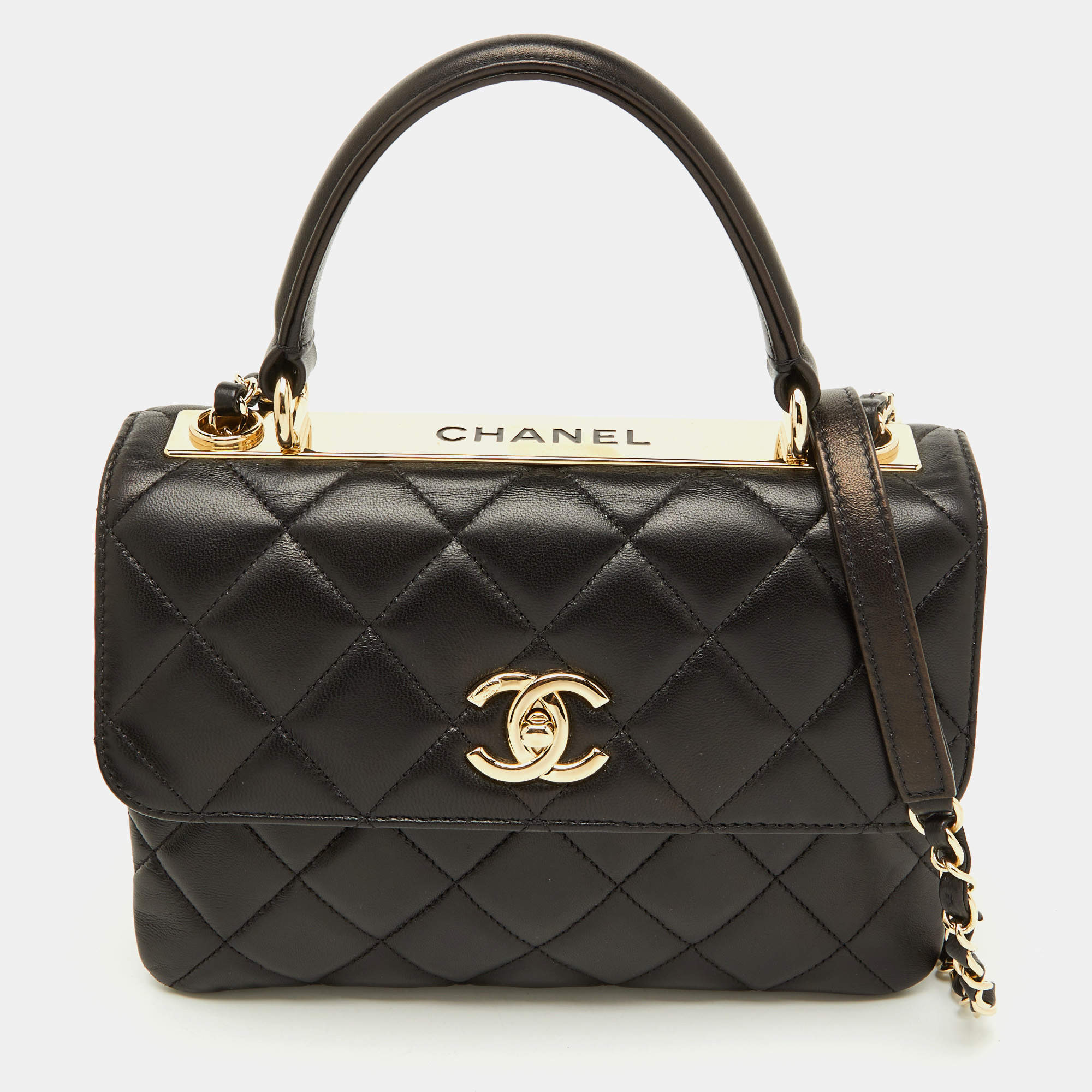Pre Owned Chanel Black Quilted Leather Small Trendy CC Top Handle Bag